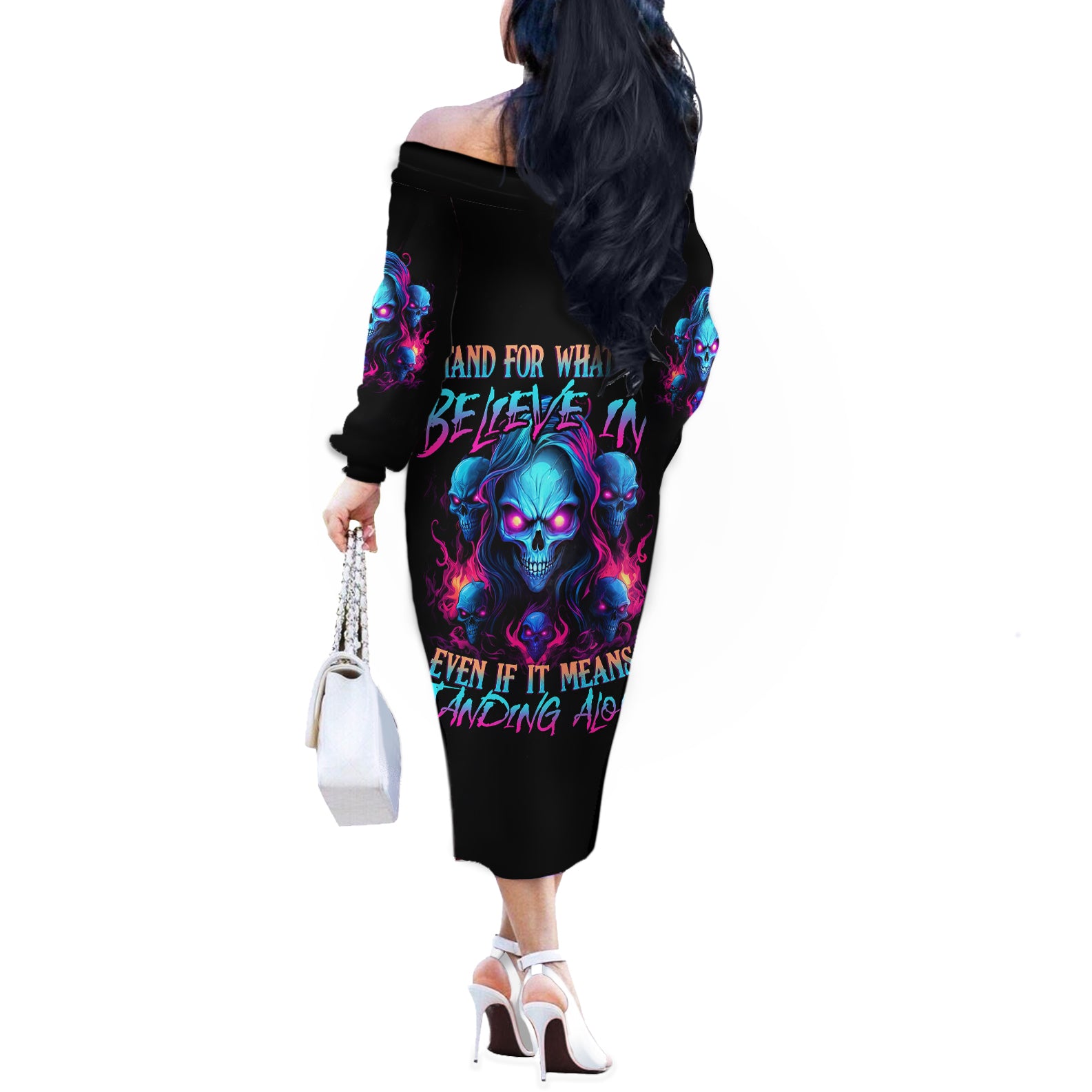 Lady Skull Off The Shoulder Long Sleeve Dress Stand For What You Believe In Even If It Means Standing Alone