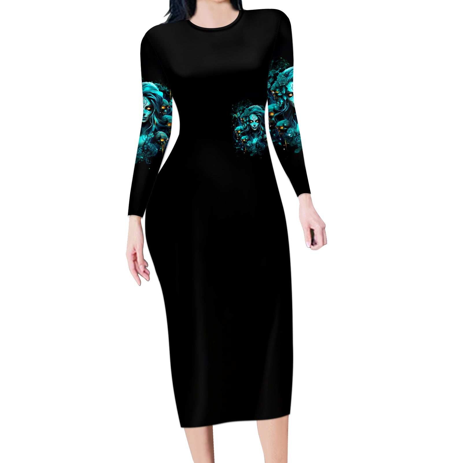 Lady Skull Long Sleeve Bodycon Dress Assuming I Was Like Most Girls Was Your First Mistake