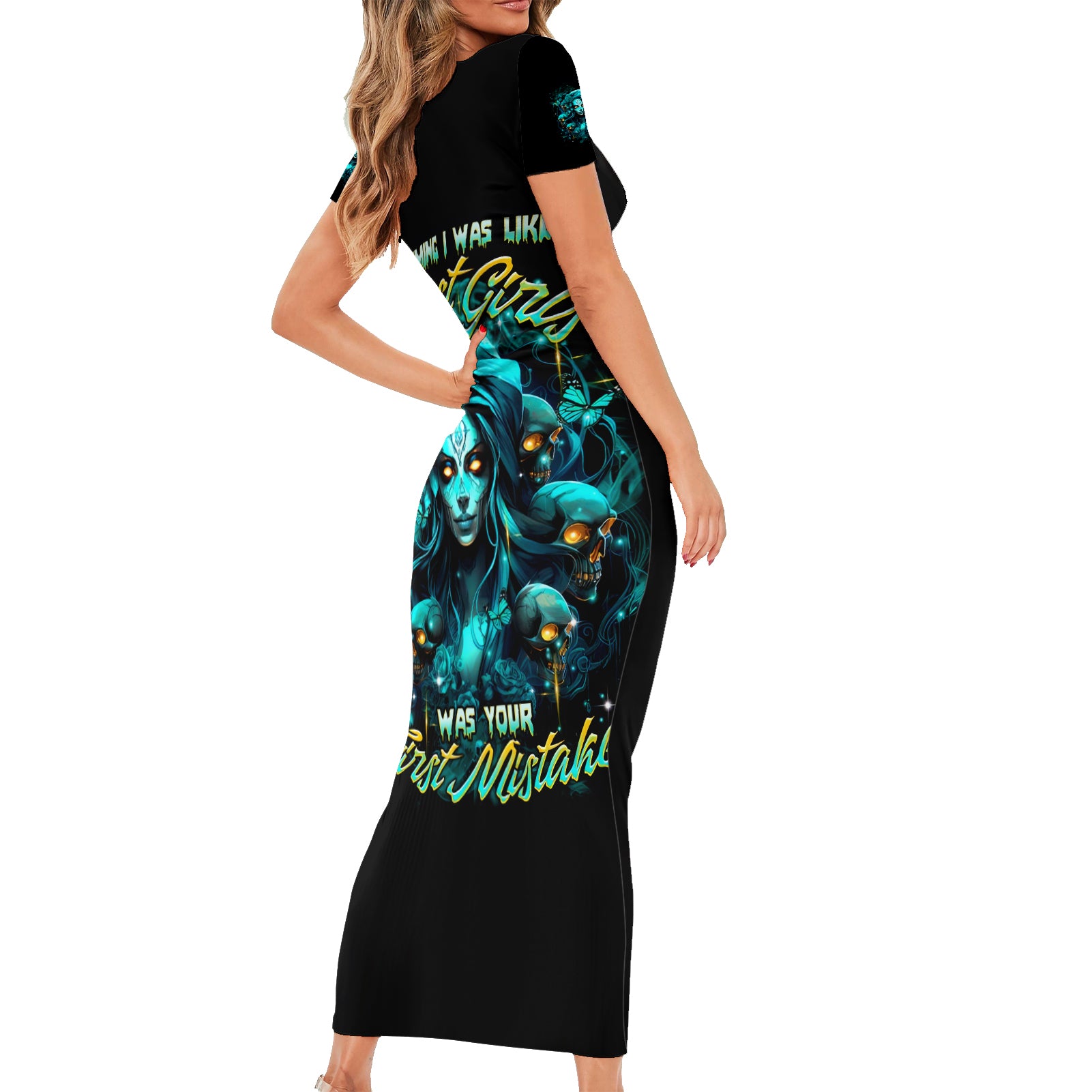 Lady Skull Short Sleeve Bodycon Dress Assuming I Was Like Most Girls Was Your First Mistake