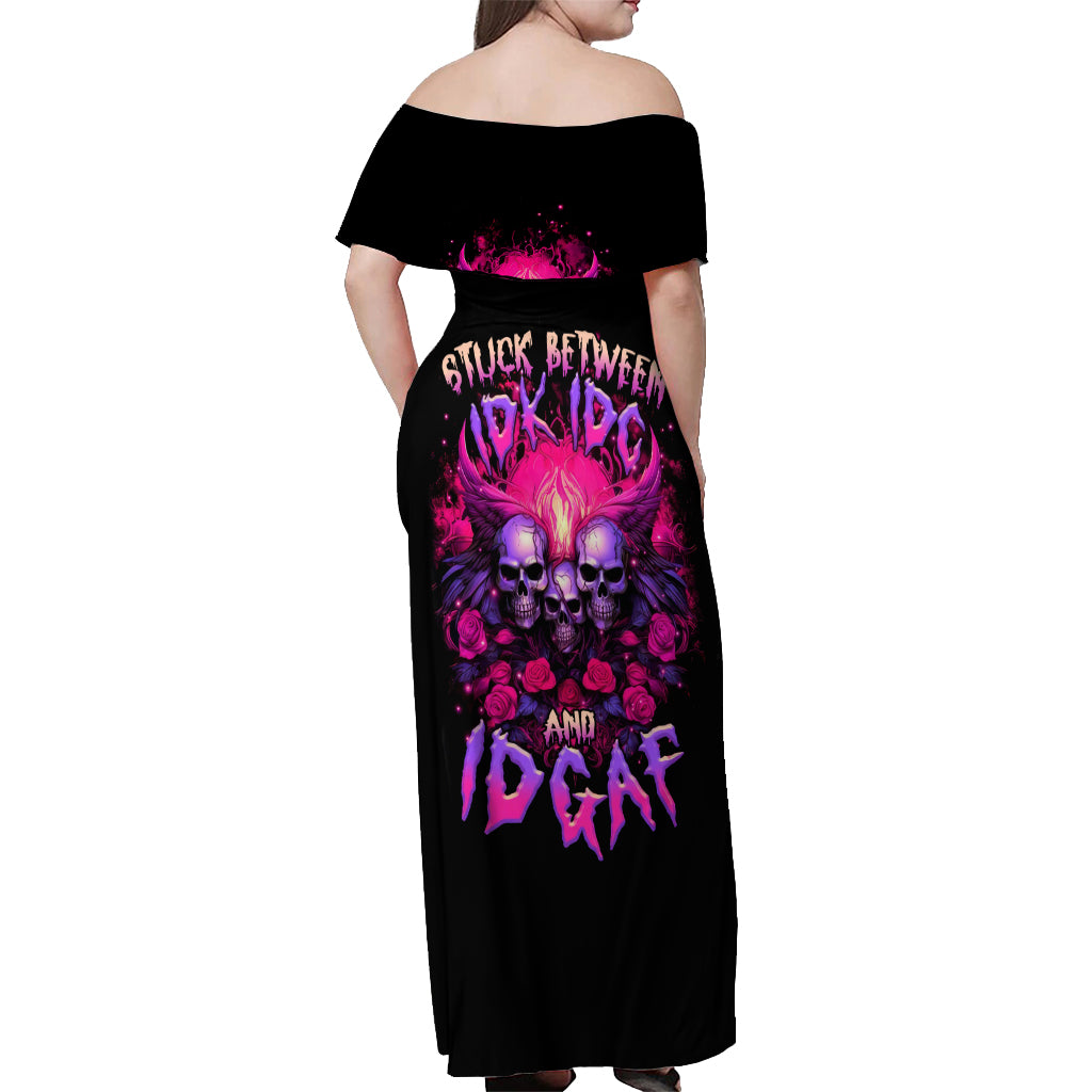 Rose Skull Off Shoulder Maxi Dress Stuck Between IDK IDC And IDGAF