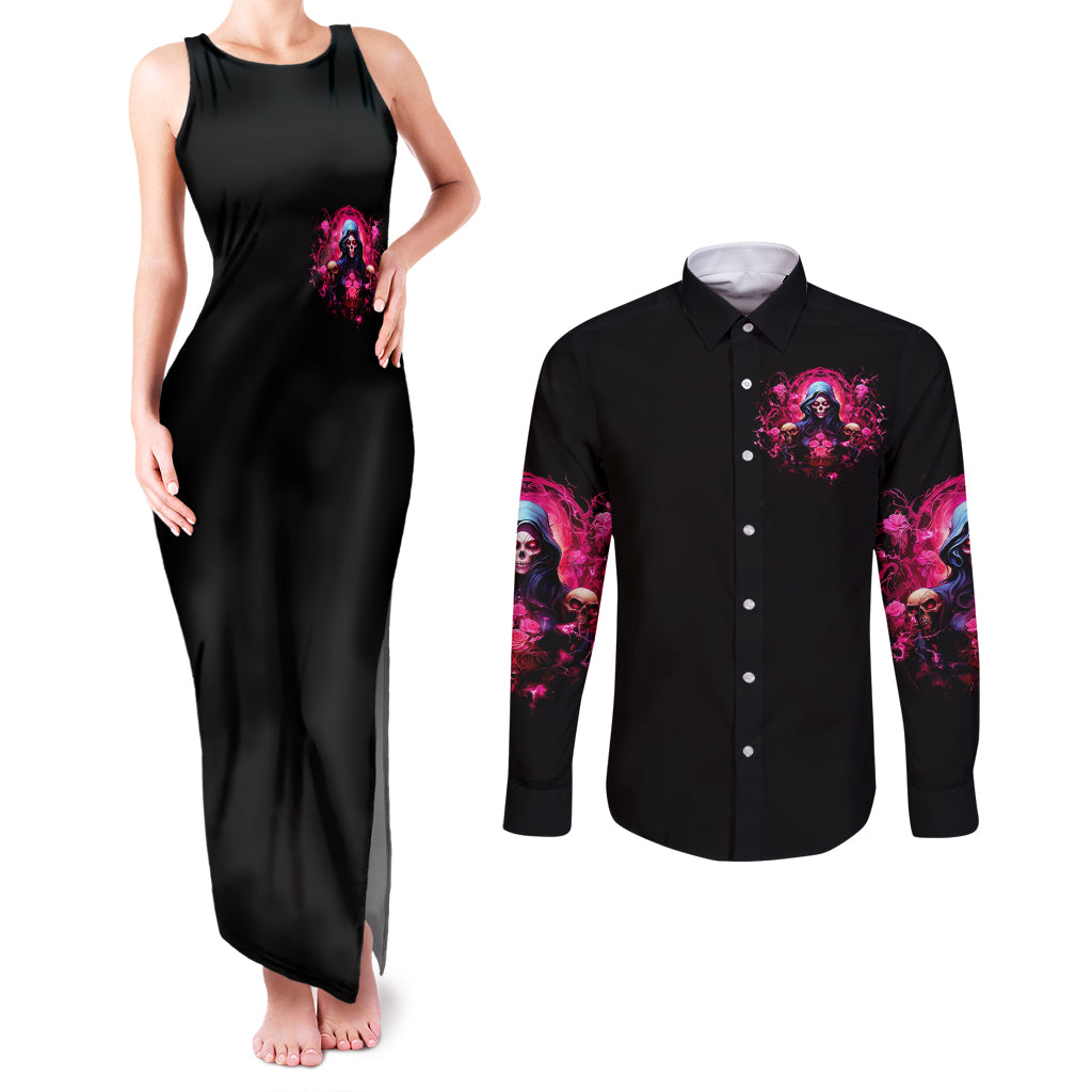 Rose Skull Couples Matching Tank Maxi Dress and Long Sleeve Button Shirt I Hold A Beast An Angel And A Crazy Lady In Me