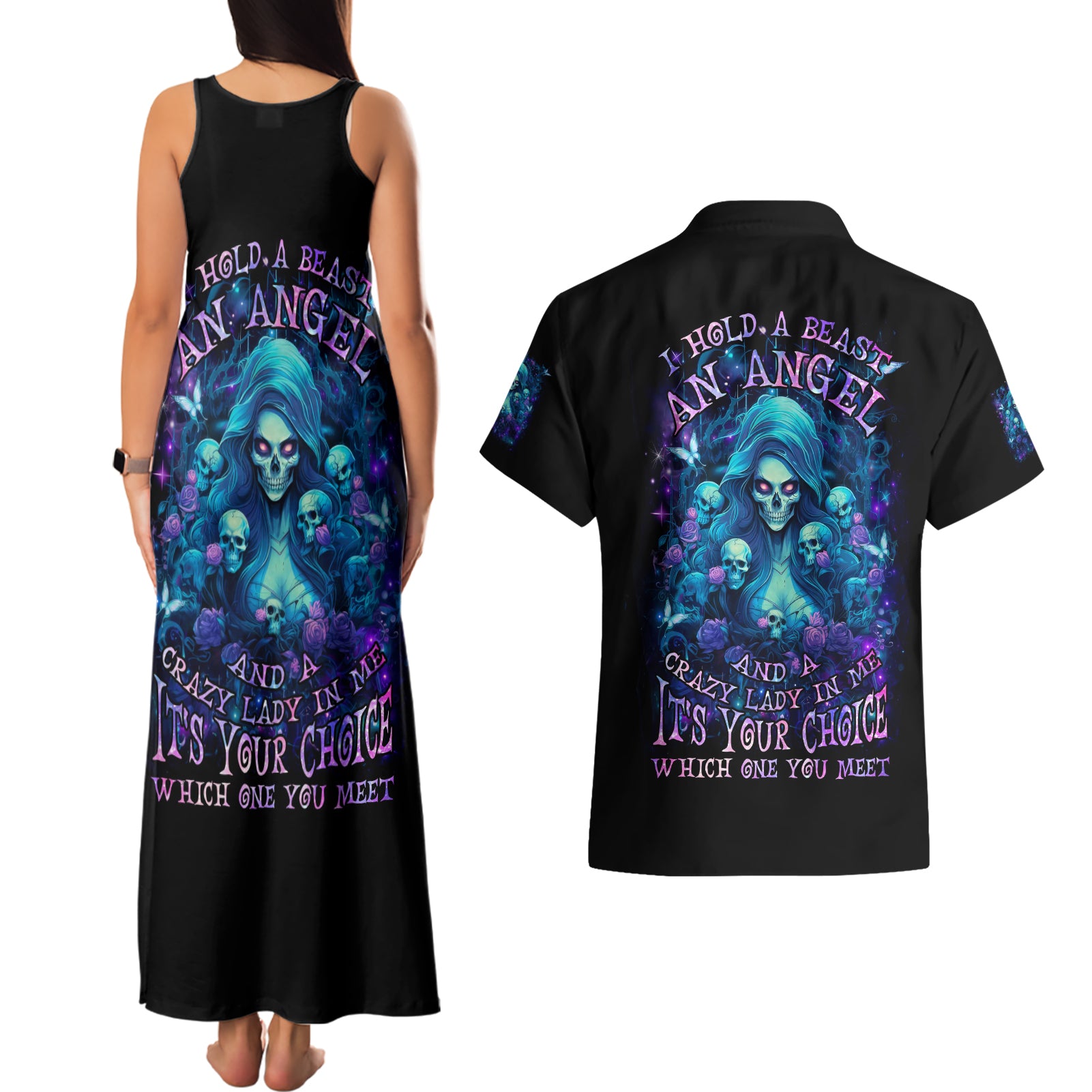 Flame Skull Couples Matching Tank Maxi Dress and Hawaiian Shirt If You Kick Me When I'm Down You Better Pray I Don't Get Up