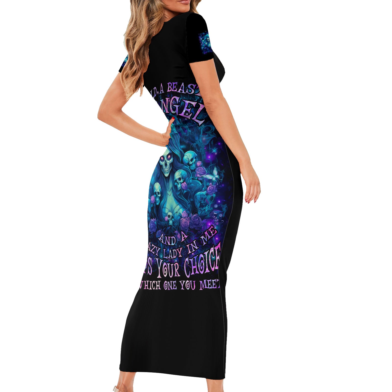Flame Skull Short Sleeve Bodycon Dress If You Kick Me When I'm Down You Better Pray I Don't Get Up