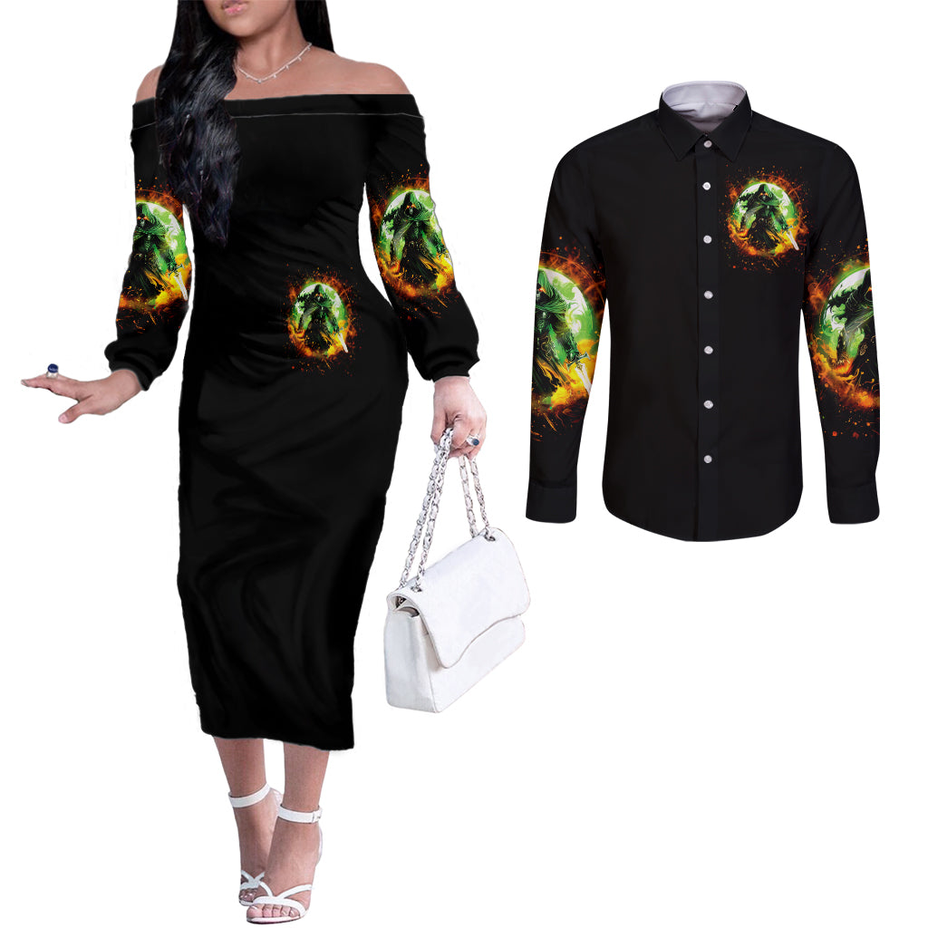Fairy Skull Couples Matching Off The Shoulder Long Sleeve Dress and Long Sleeve Button Shirt In My Next Life I Want To Be The Karme Fairy