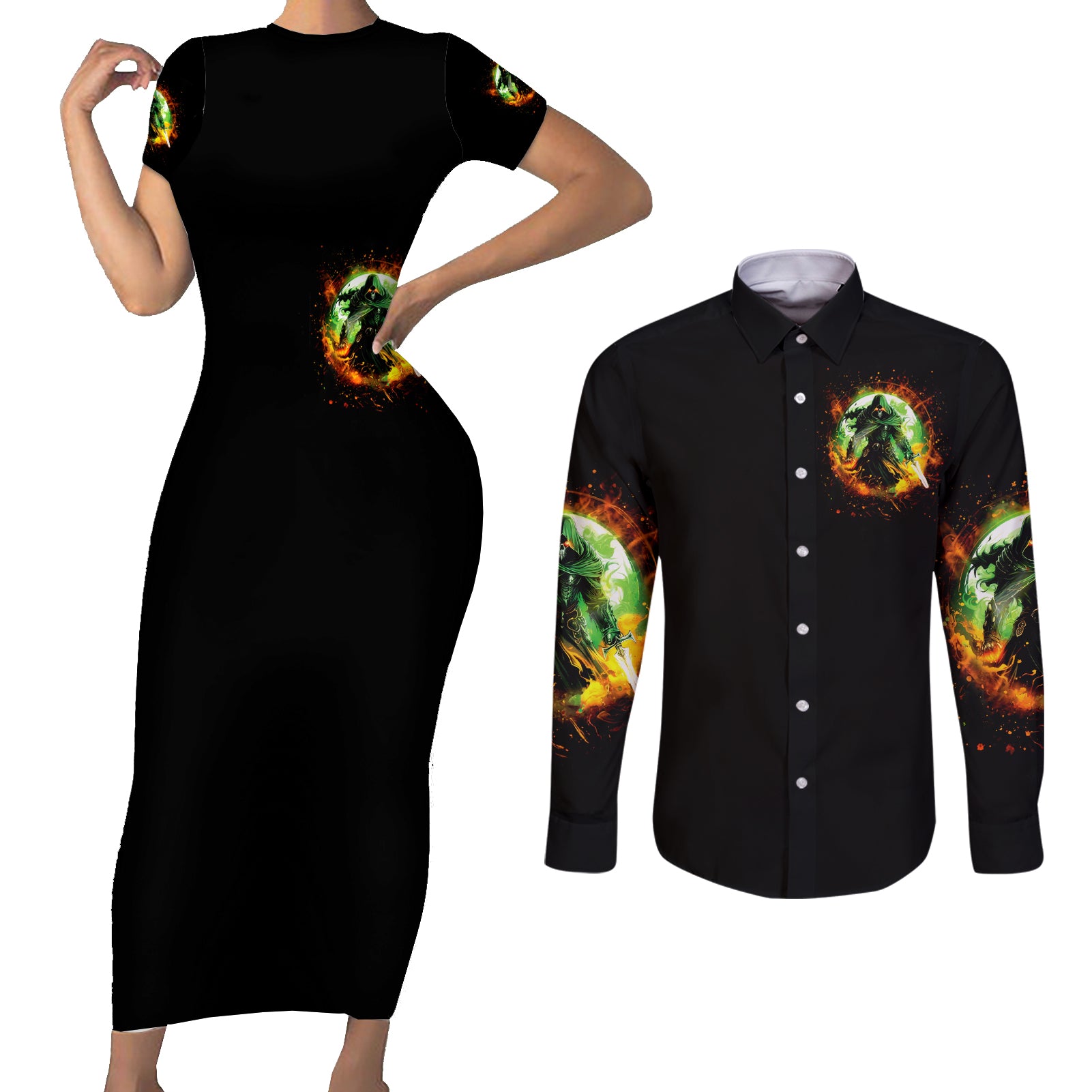 Fairy Skull Couples Matching Short Sleeve Bodycon Dress and Long Sleeve Button Shirt In My Next Life I Want To Be The Karme Fairy