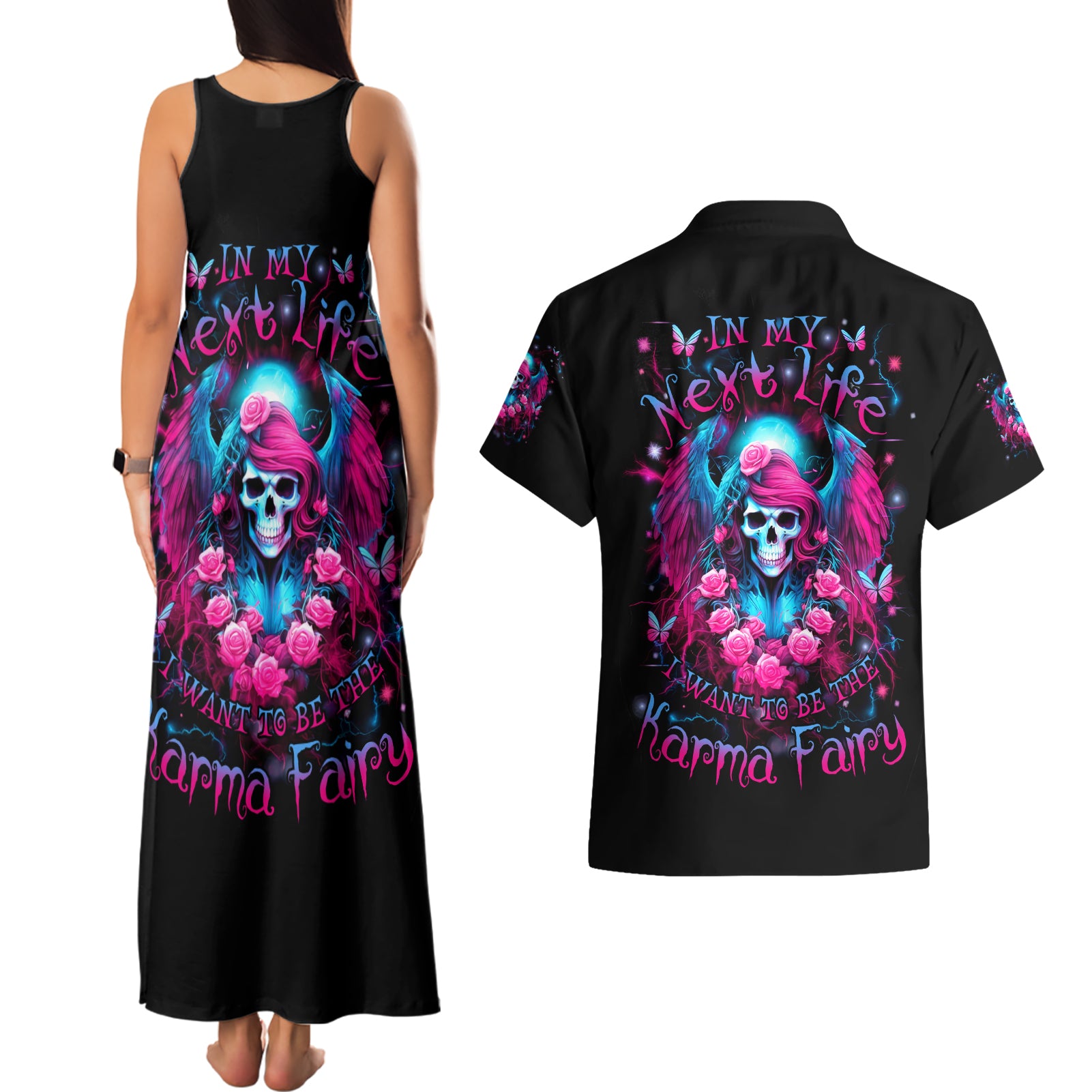 Witch Skull Couples Matching Tank Maxi Dress and Hawaiian Shirt Buckle Up Buttercup You Just Flipped My Bitch Switch