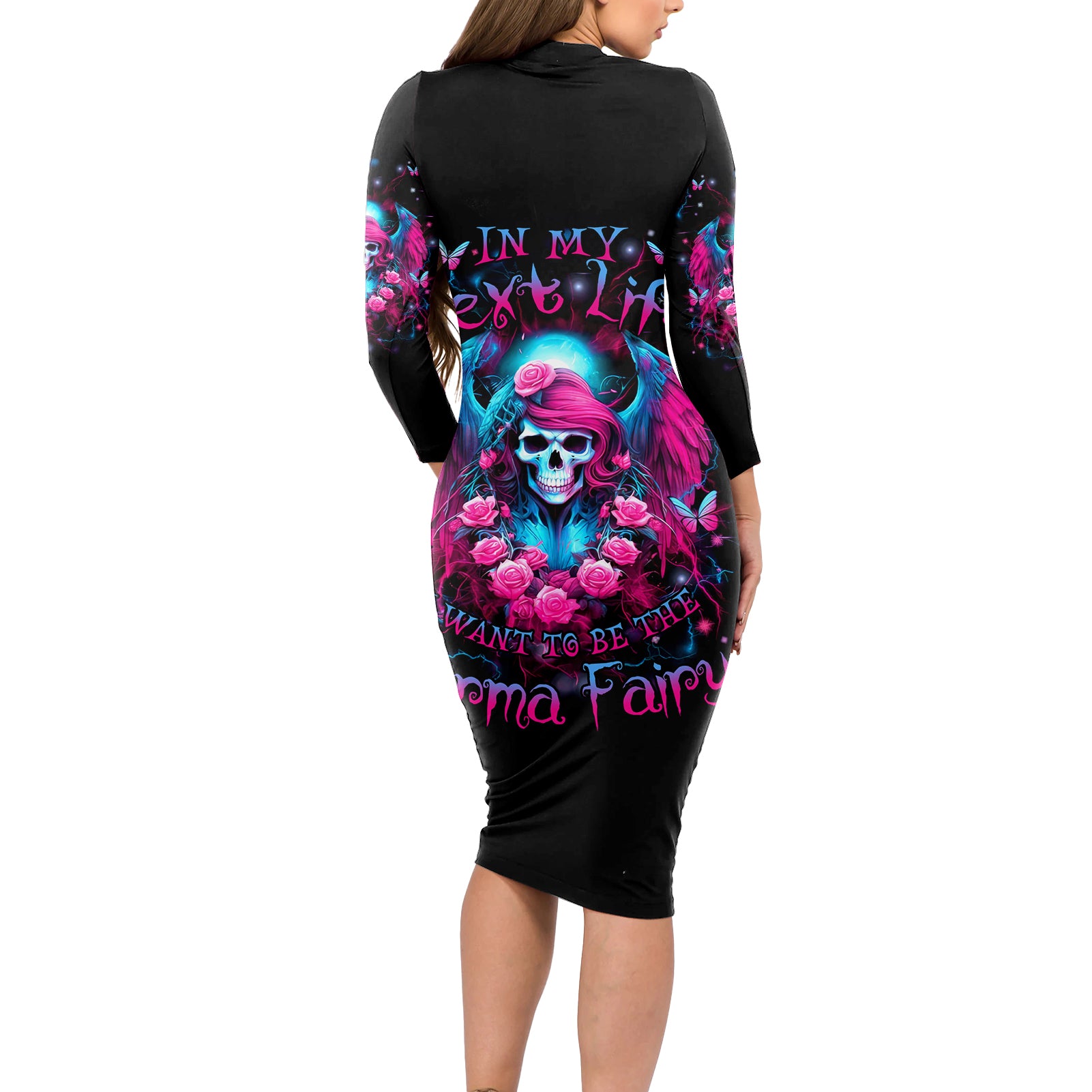 Witch Skull Long Sleeve Bodycon Dress Buckle Up Buttercup You Just Flipped My Bitch Switch