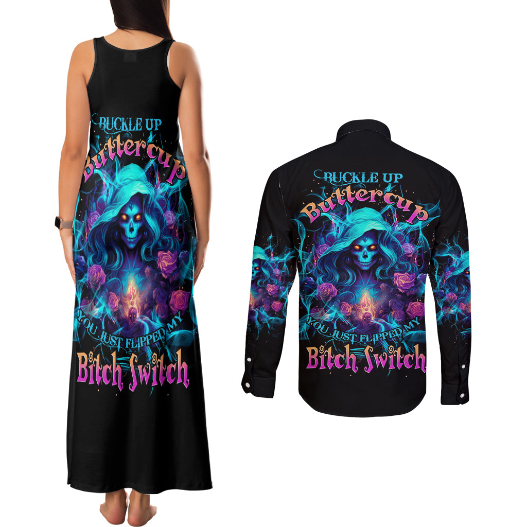 Witch Skull Couples Matching Tank Maxi Dress and Long Sleeve Button Shirt I'm A Good Person But Don't Give Me A Reason To Show My Evel Side