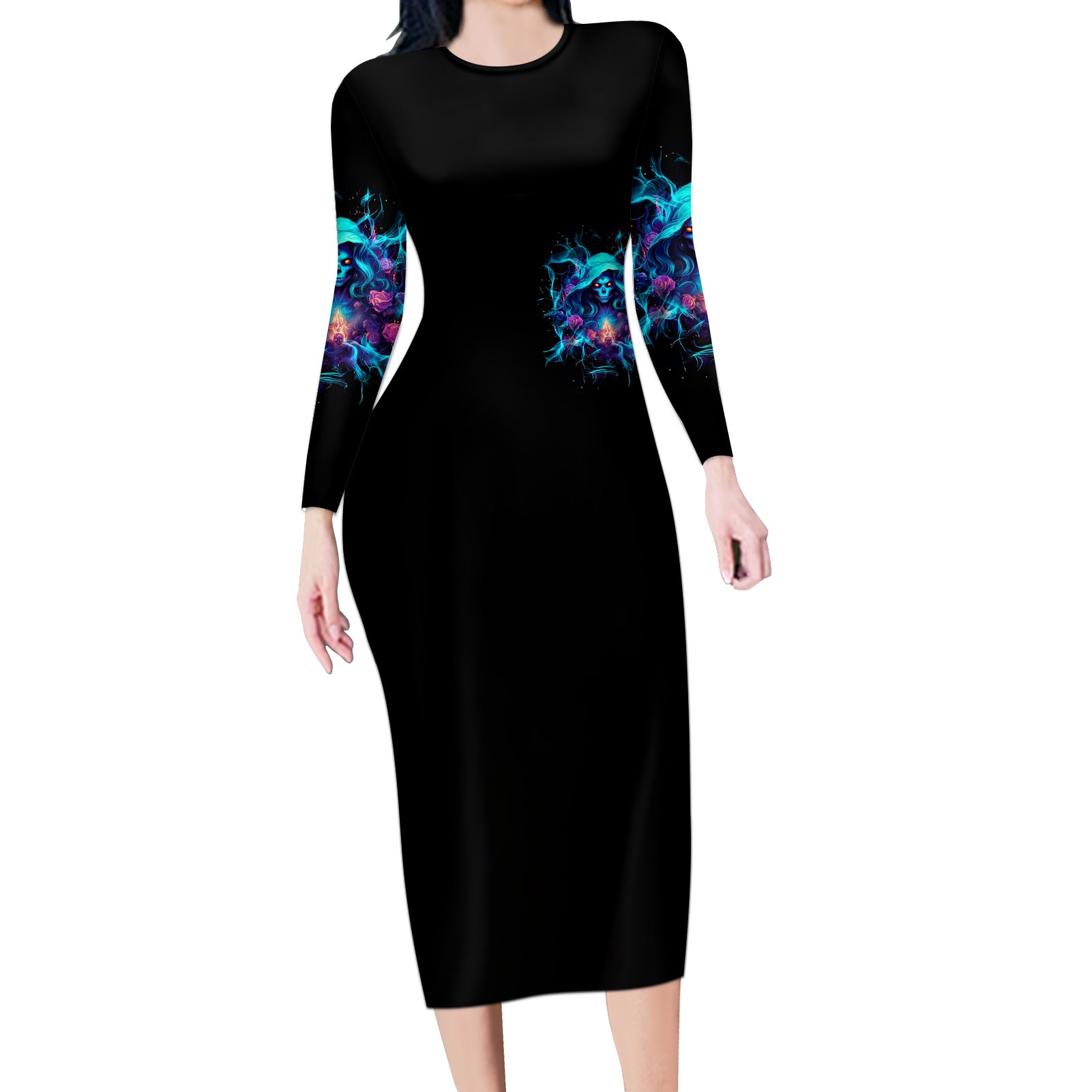 Witch Skull Long Sleeve Bodycon Dress I'm A Good Person But Don't Give Me A Reason To Show My Evel Side