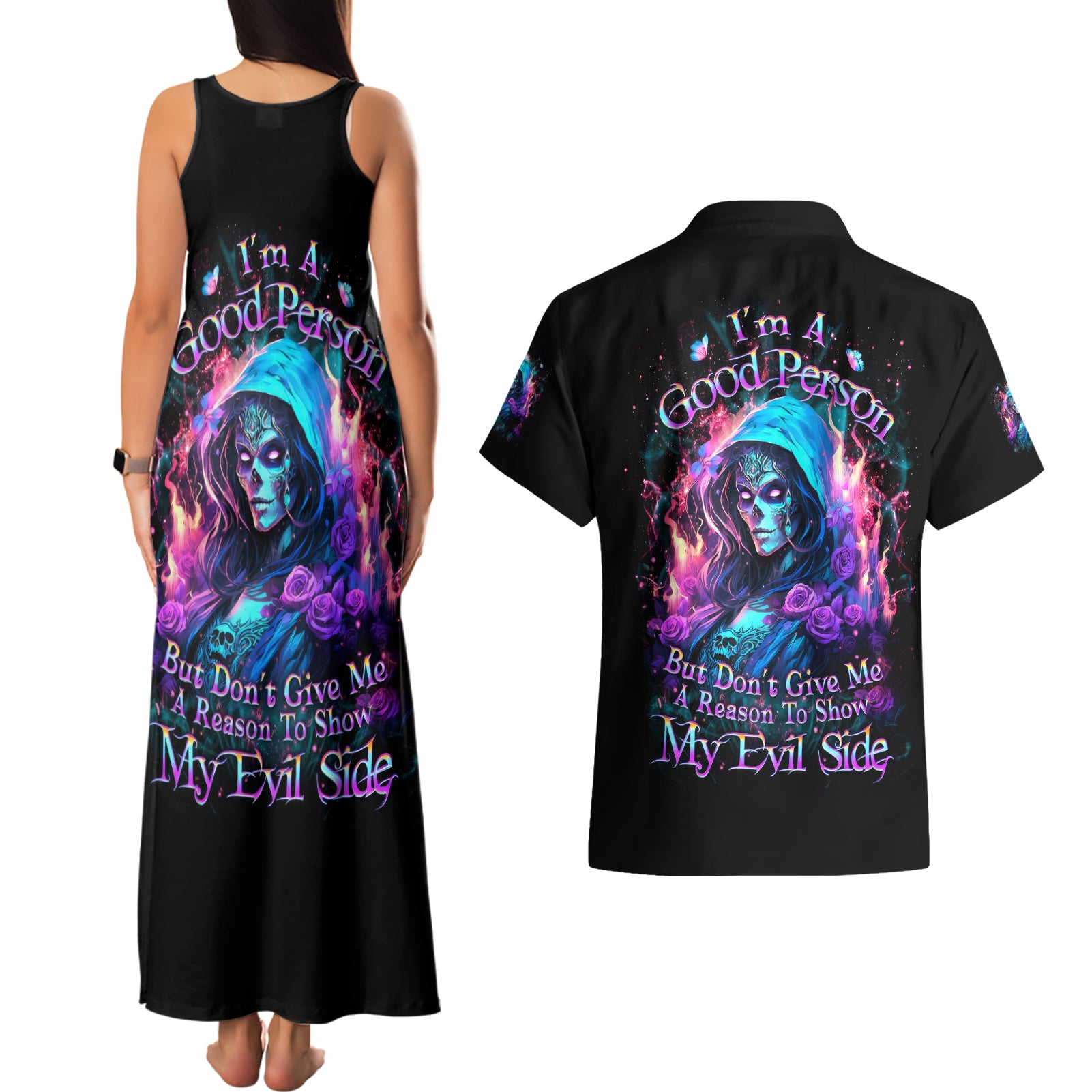 Lady Skull Couples Matching Tank Maxi Dress and Hawaiian Shirt The Good Girl In Me Got Tired Of The Bullshit