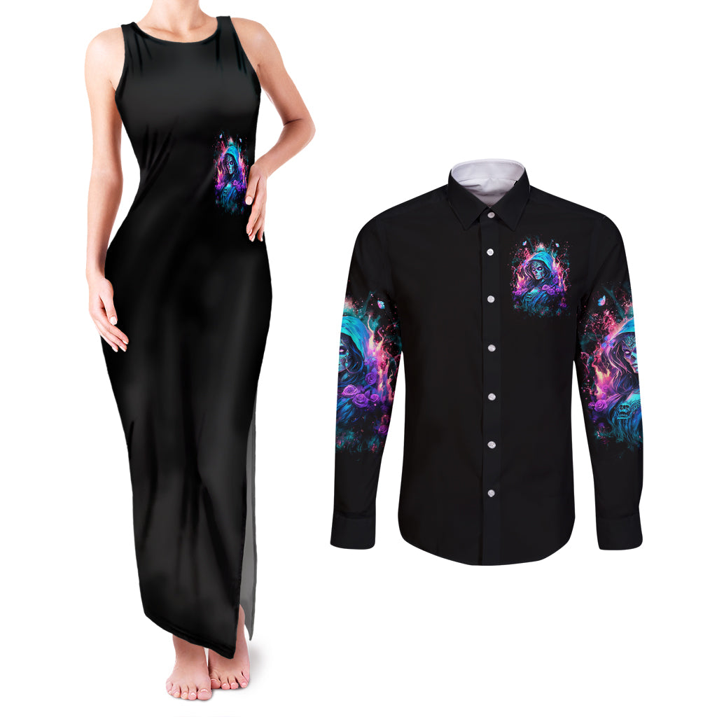 Lady Skull Couples Matching Tank Maxi Dress and Long Sleeve Button Shirt The Good Girl In Me Got Tired Of The Bullshit