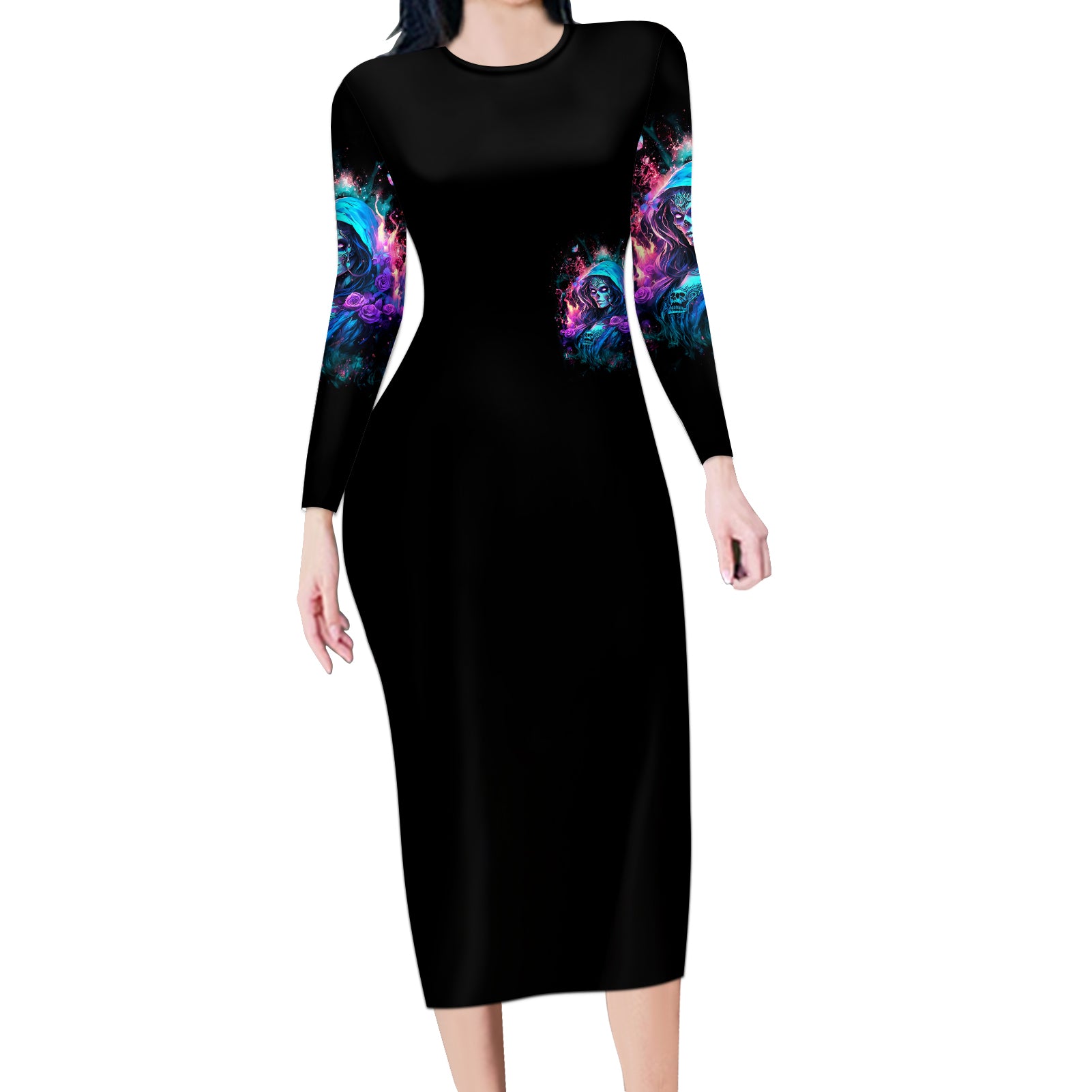 Lady Skull Long Sleeve Bodycon Dress The Good Girl In Me Got Tired Of The Bullshit