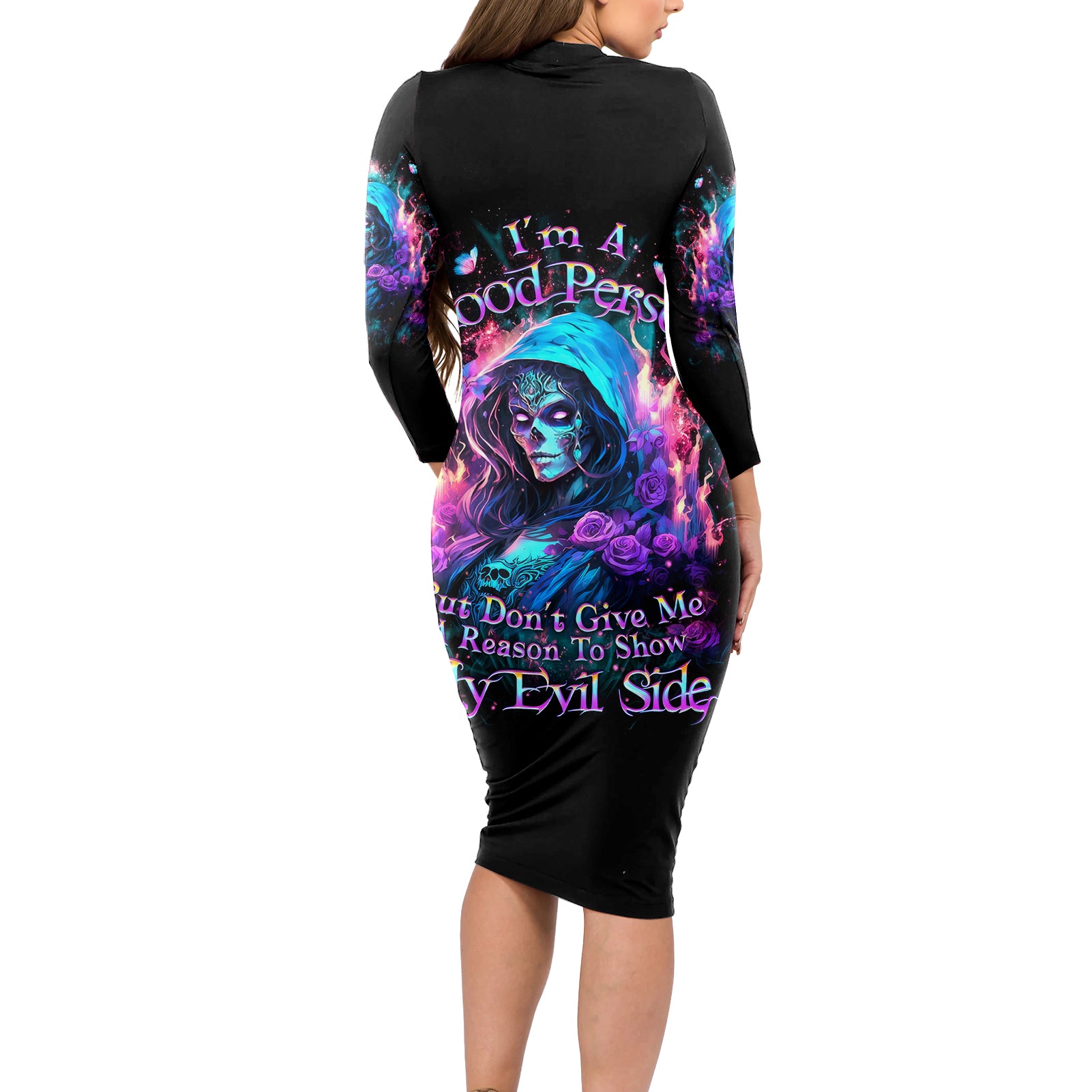 Lady Skull Long Sleeve Bodycon Dress The Good Girl In Me Got Tired Of The Bullshit