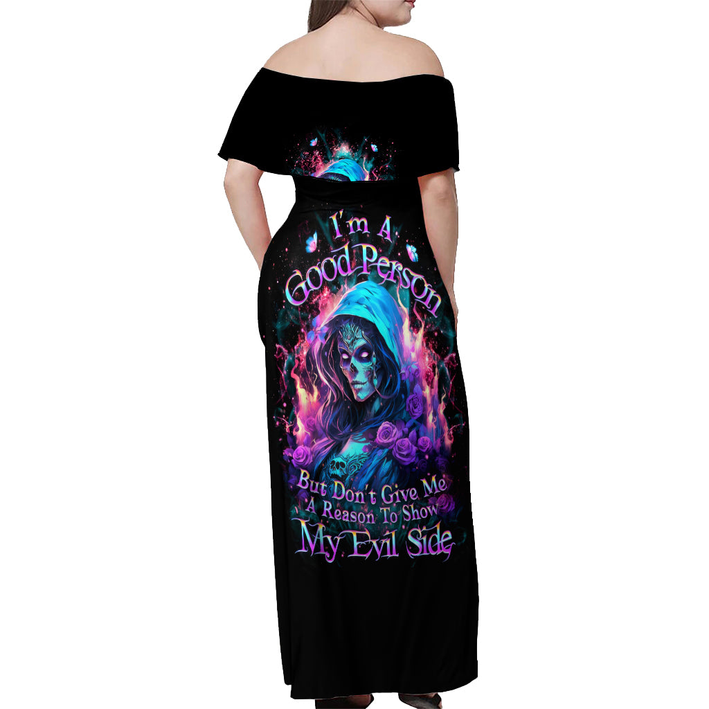 Lady Skull Off Shoulder Maxi Dress The Good Girl In Me Got Tired Of The Bullshit