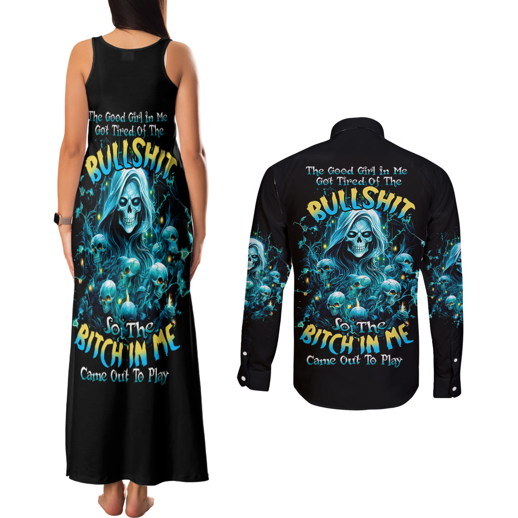 Irsh Girl Skull Couples Matching Tank Maxi Dress and Long Sleeve Button Shirt Drink Up Bitch