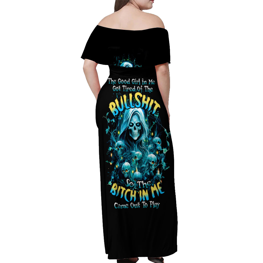 Irsh Girl Skull Off Shoulder Maxi Dress Drink Up Bitch
