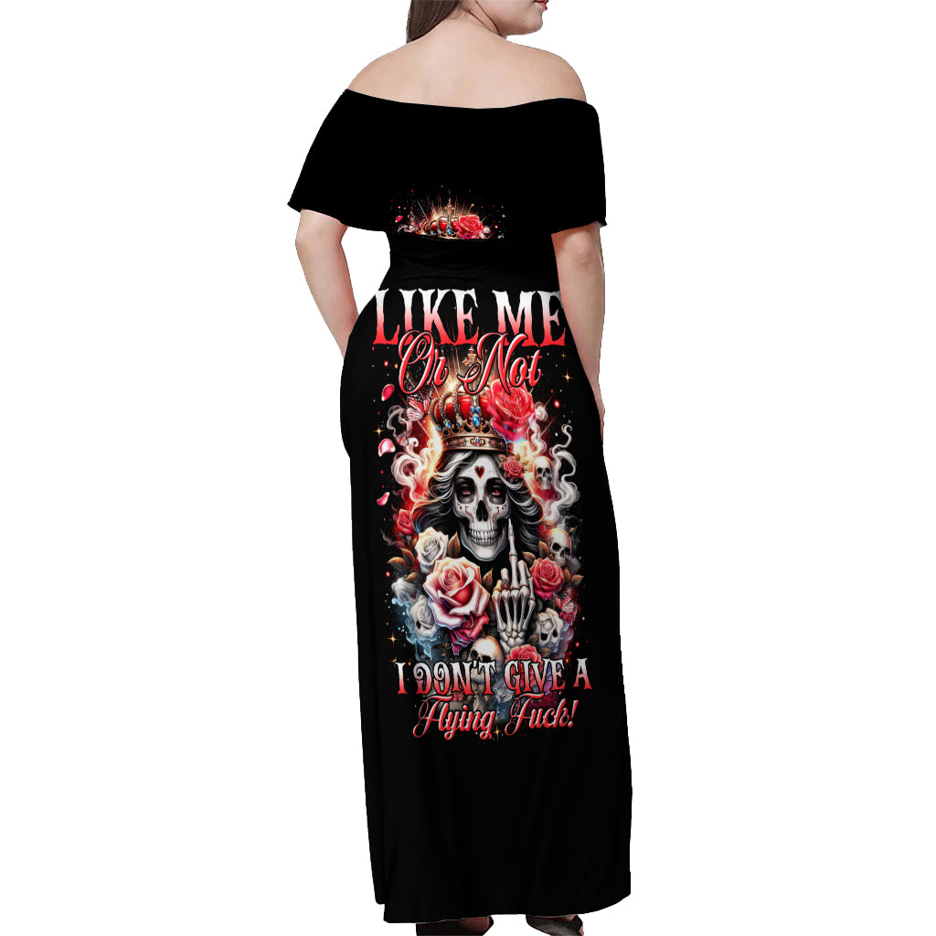 Rose Skull Off Shoulder Maxi Dress Like Me Or Not I Don't Give A Flying Fuck