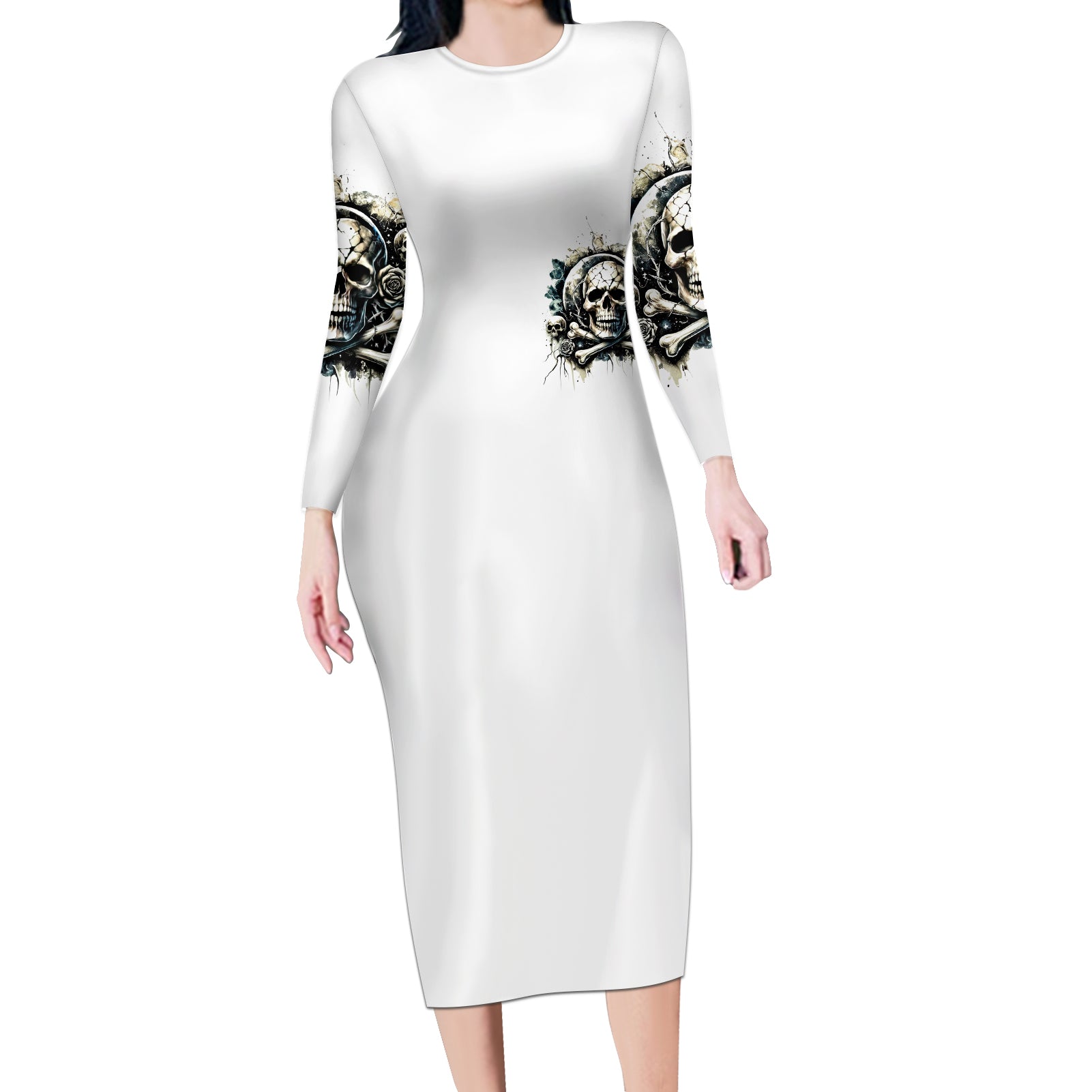 Black Skull Long Sleeve Bodycon Dress Hello Darkness My Old Friend