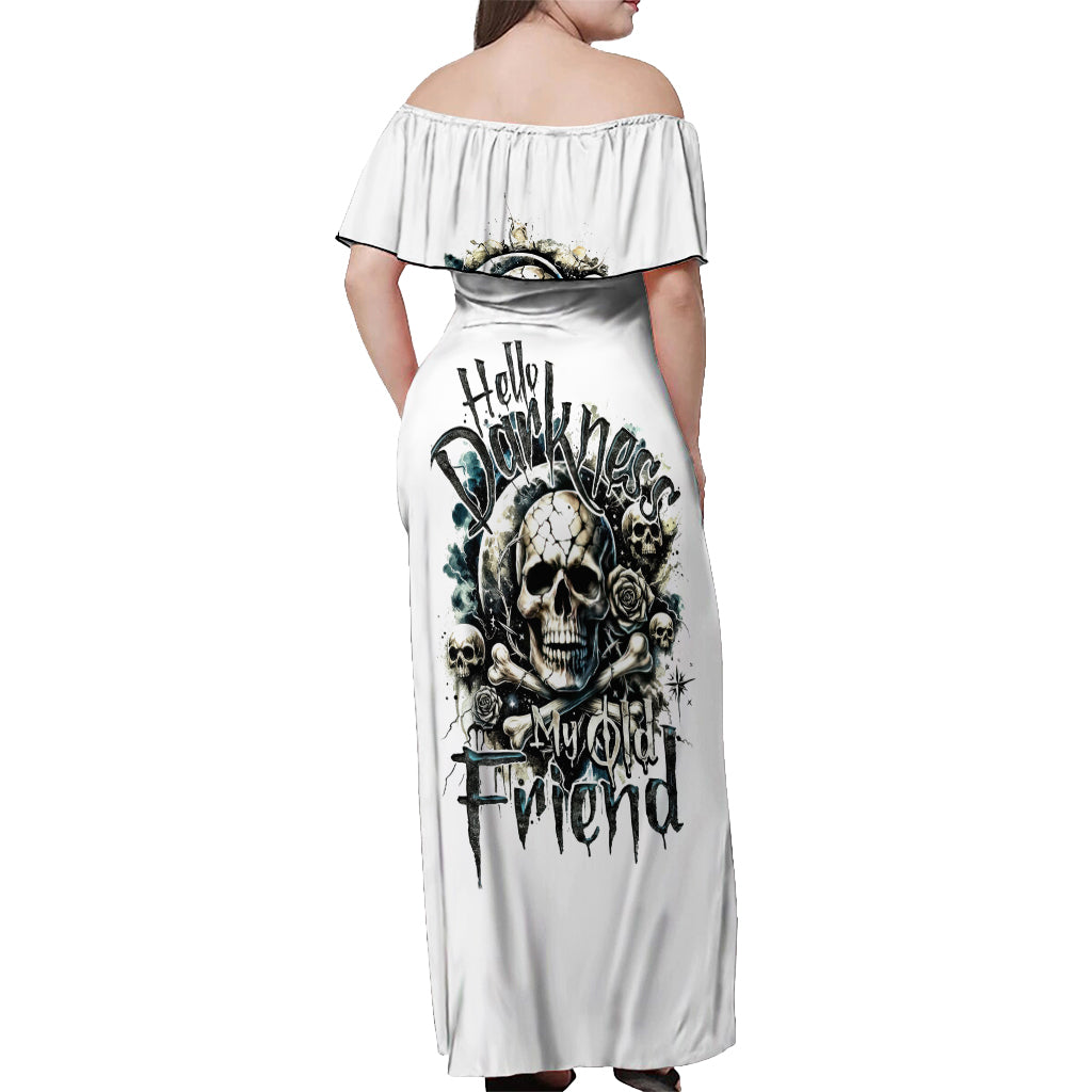 Black Skull Off Shoulder Maxi Dress Hello Darkness My Old Friend