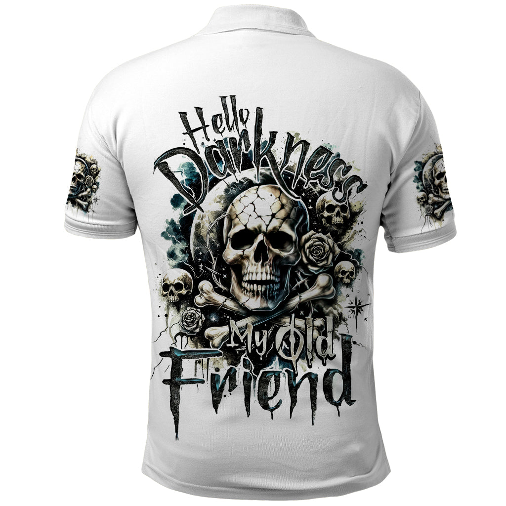 Black Skull Polo Shirt Hello Darkness My Old Friend