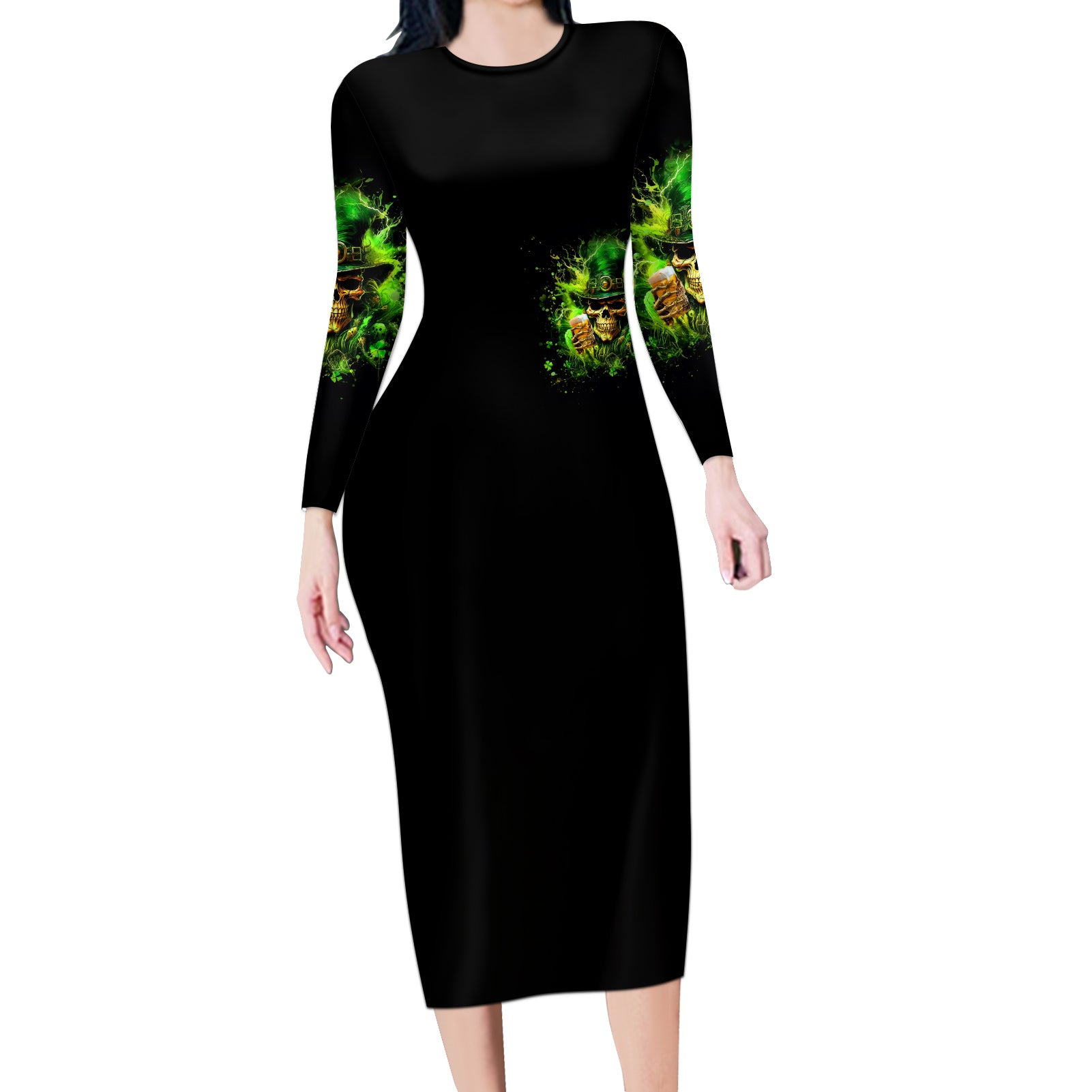 Irish Skull Long Sleeve Bodycon Dress The Devil Whispered To Me I'm Coming For You I Whisper Back Bring Beer