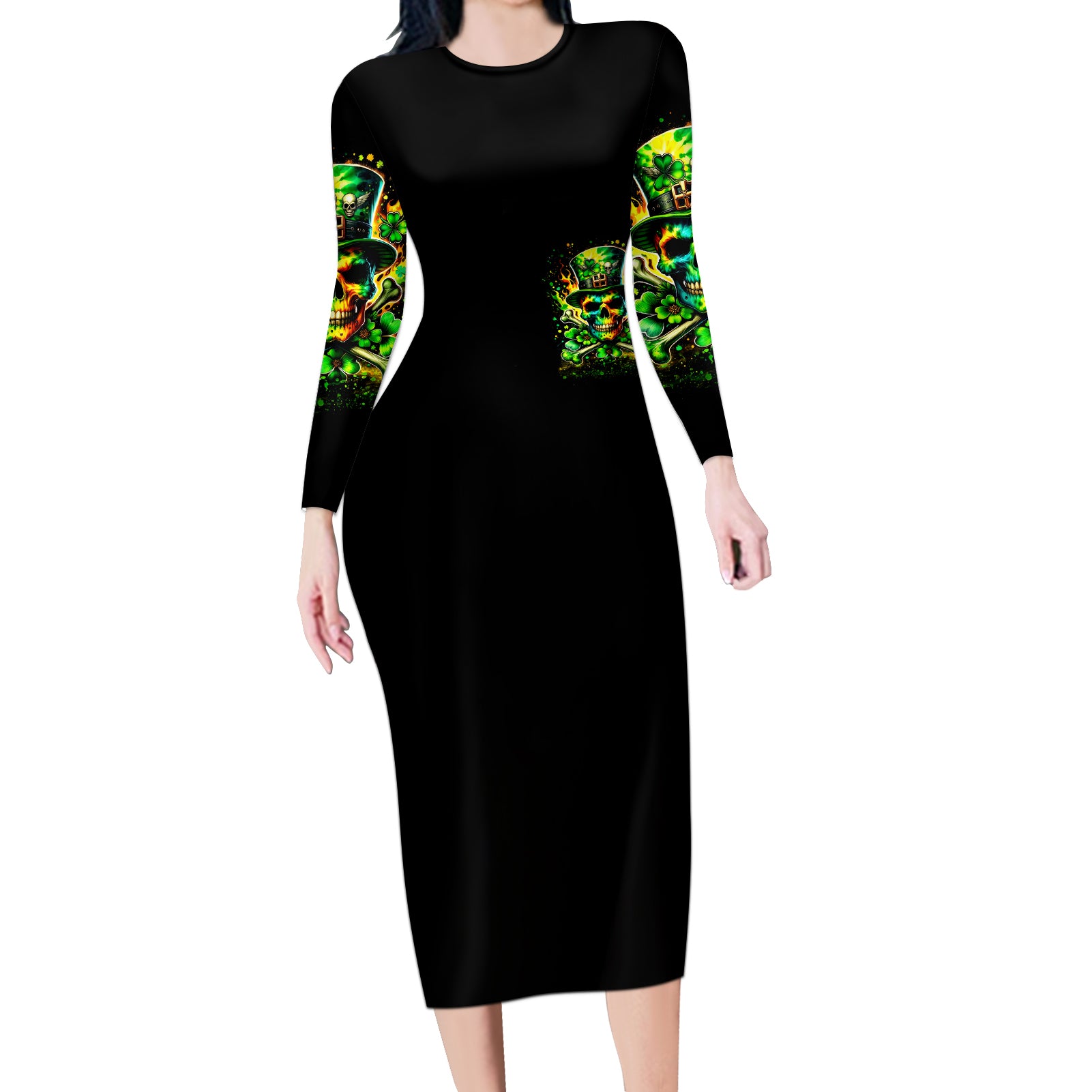 Irish Skull Long Sleeve Bodycon Dress Let The Shenanigans Begin