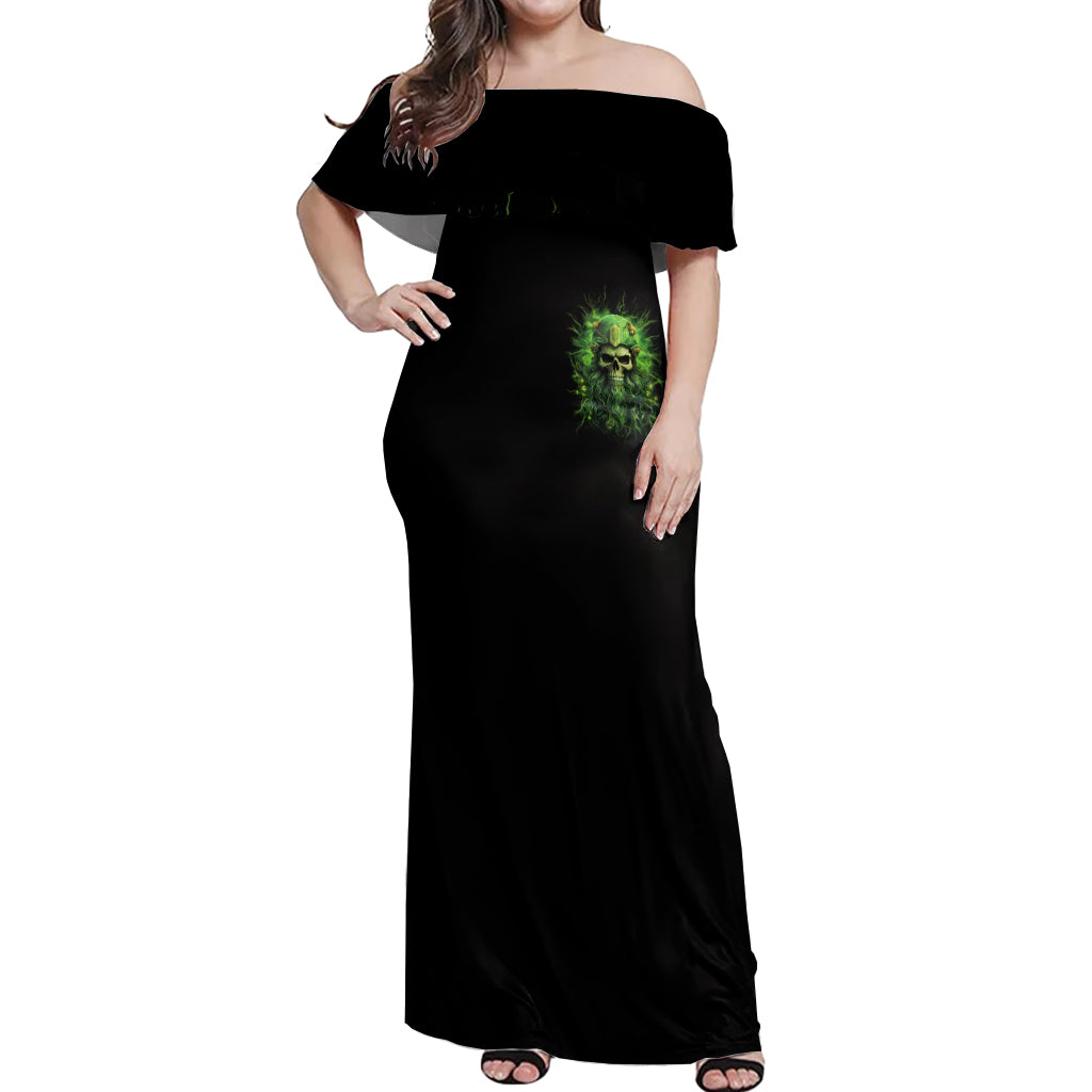 Viking Skull Off Shoulder Maxi Dress If Your Path Demnads You Walk Through Hell Walk As If You Own The Place