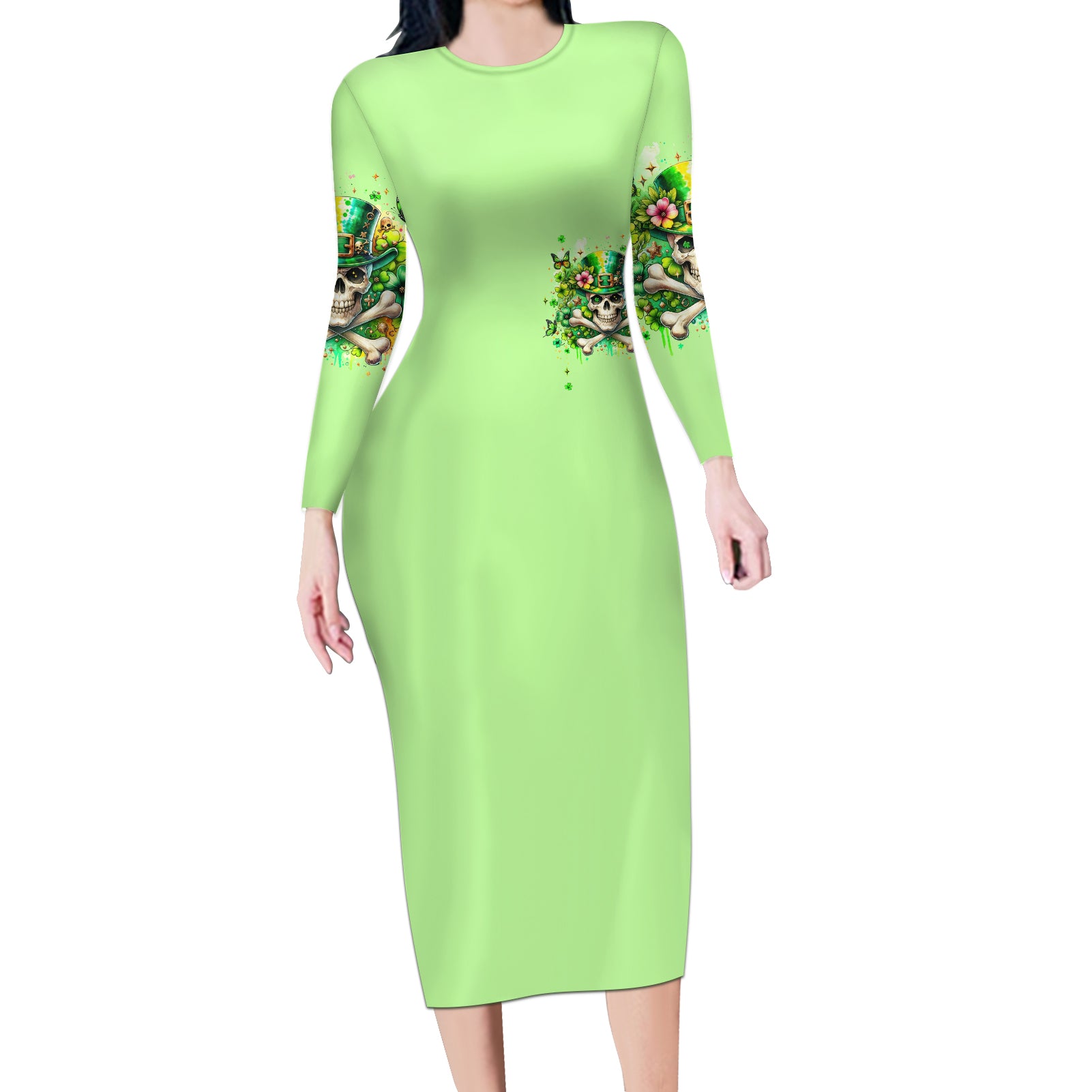 Irish Skull Long Sleeve Bodycon Dress Let The Shenanigans Begin