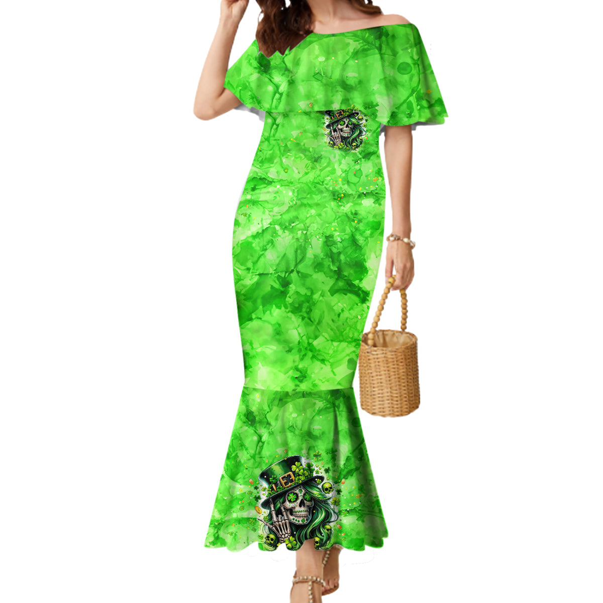 Irish Skull Mermaid Dress Shamrock And Roll