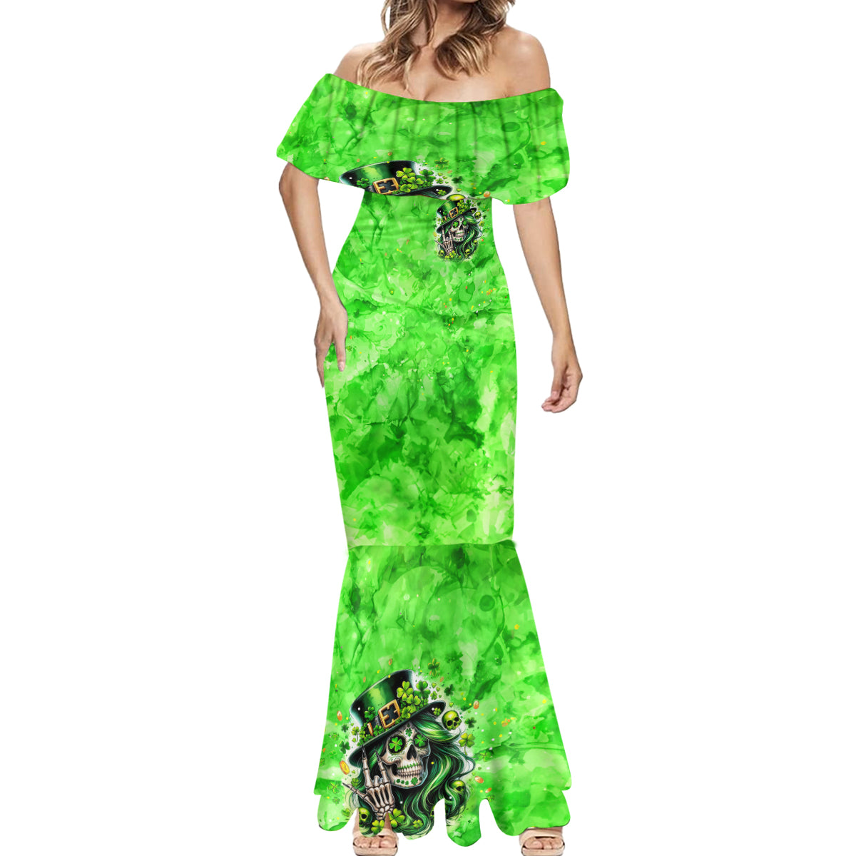 Irish Skull Mermaid Dress Shamrock And Roll