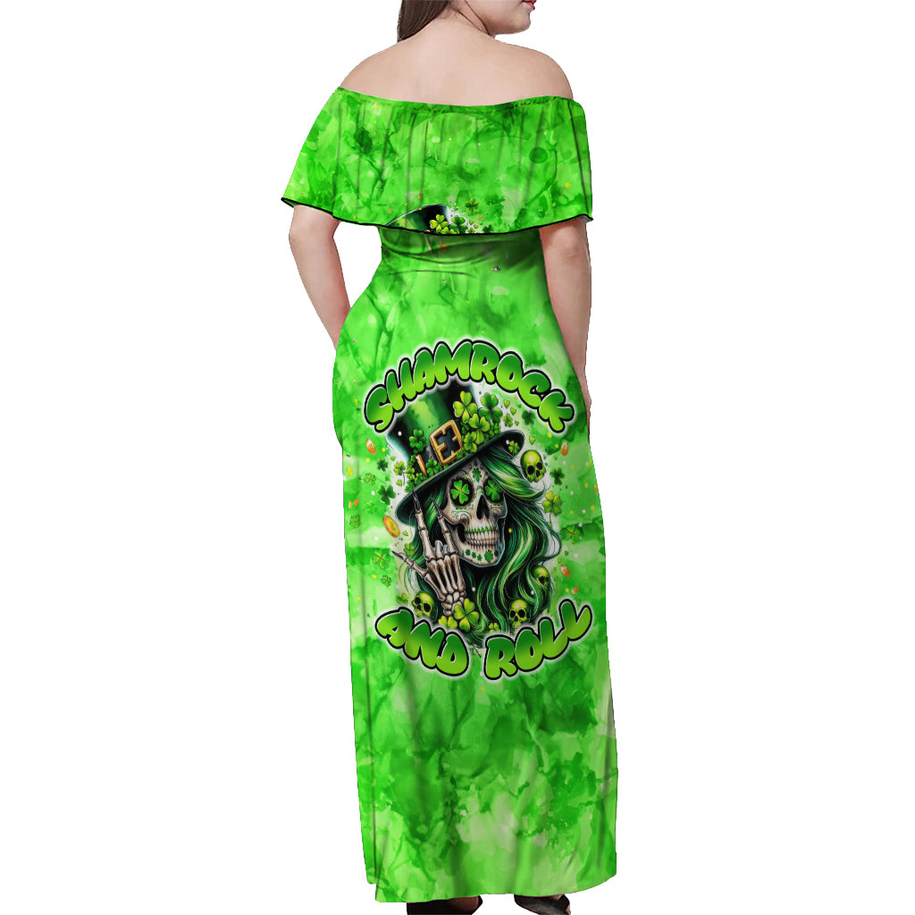 Irish Skull Off Shoulder Maxi Dress Shamrock And Roll