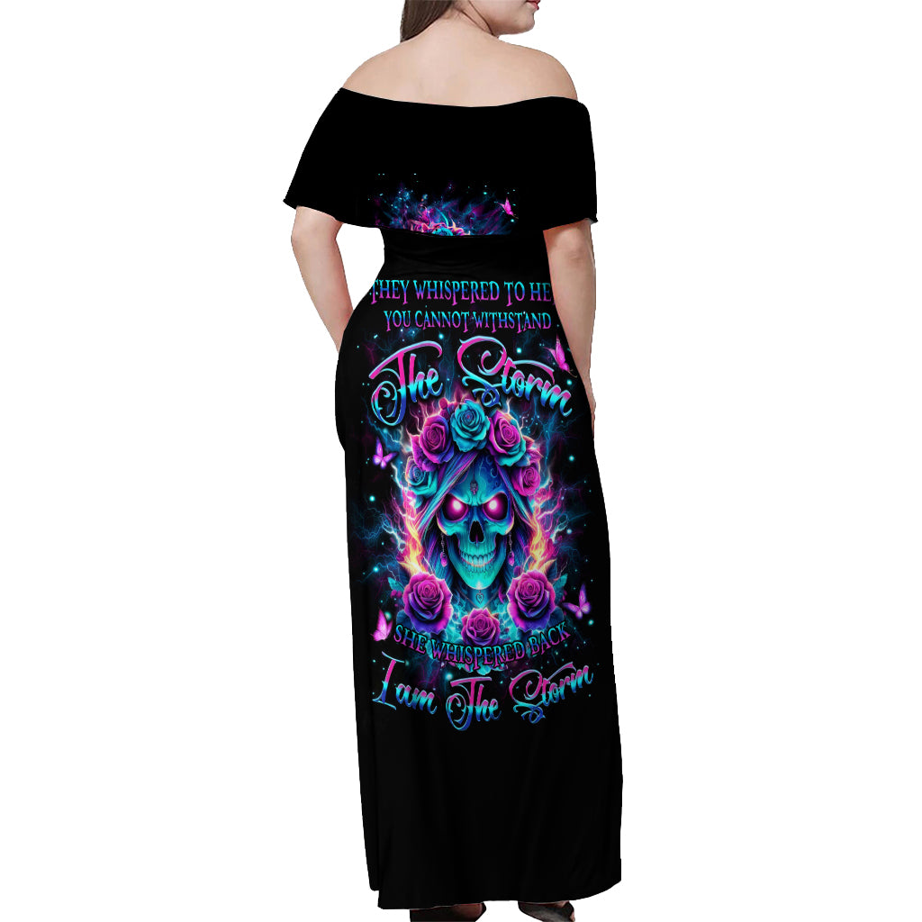 Rose Skull Off Shoulder Maxi Dress She Whispered Back Iam The Storm