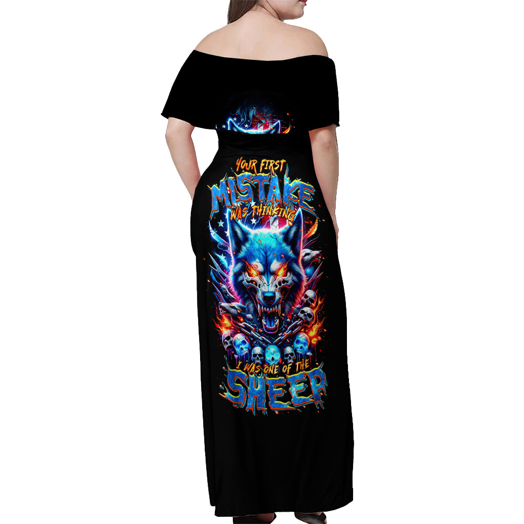 Wolf Skull Off Shoulder Maxi Dress Your First Mistake Was Thinking I was One Of The Sheep