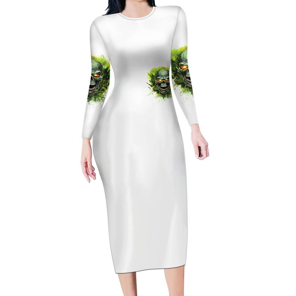 Flame Skull Long Sleeve Bodycon Dress One Day Im Gonna Just Say Fuck It All