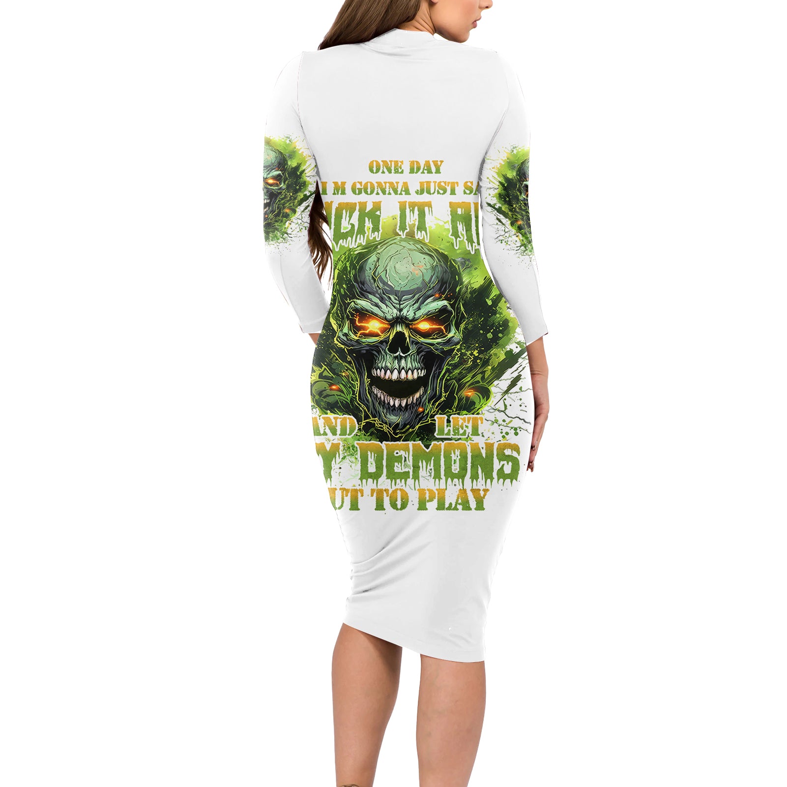Flame Skull Long Sleeve Bodycon Dress One Day Im Gonna Just Say Fuck It All
