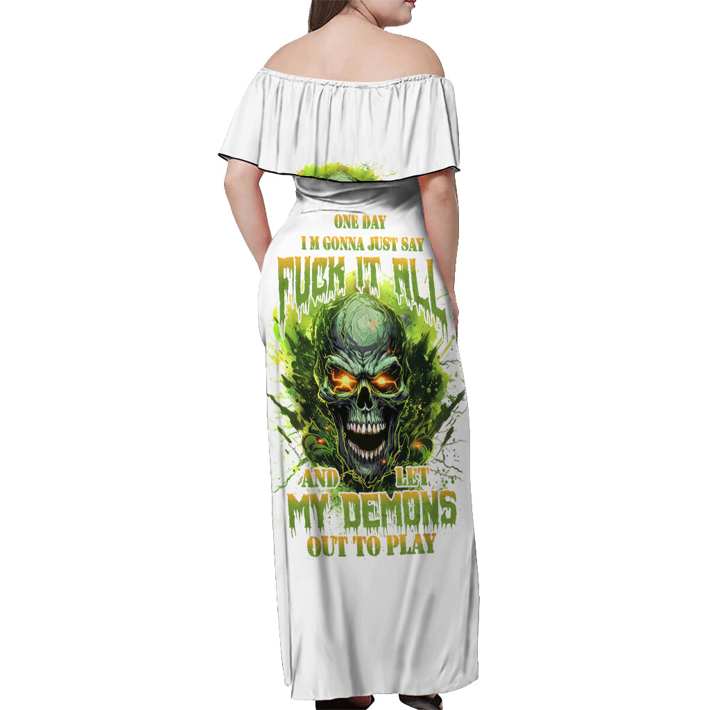 Flame Skull Off Shoulder Maxi Dress One Day Im Gonna Just Say Fuck It All