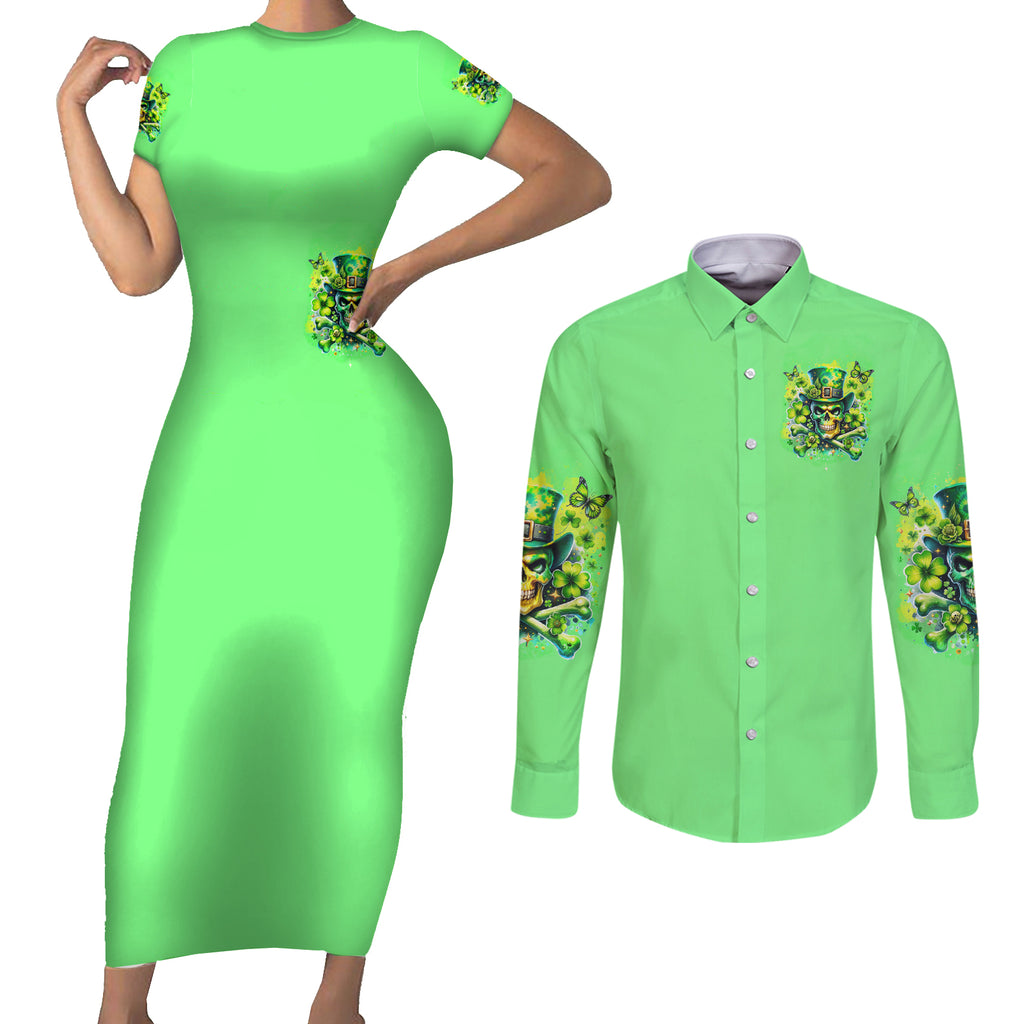 Irish Skull Couples Matching Short Sleeve Bodycon Dress and Long Sleeve Button Shirt I'm Not Anti Social I'm Just Not User Friendly