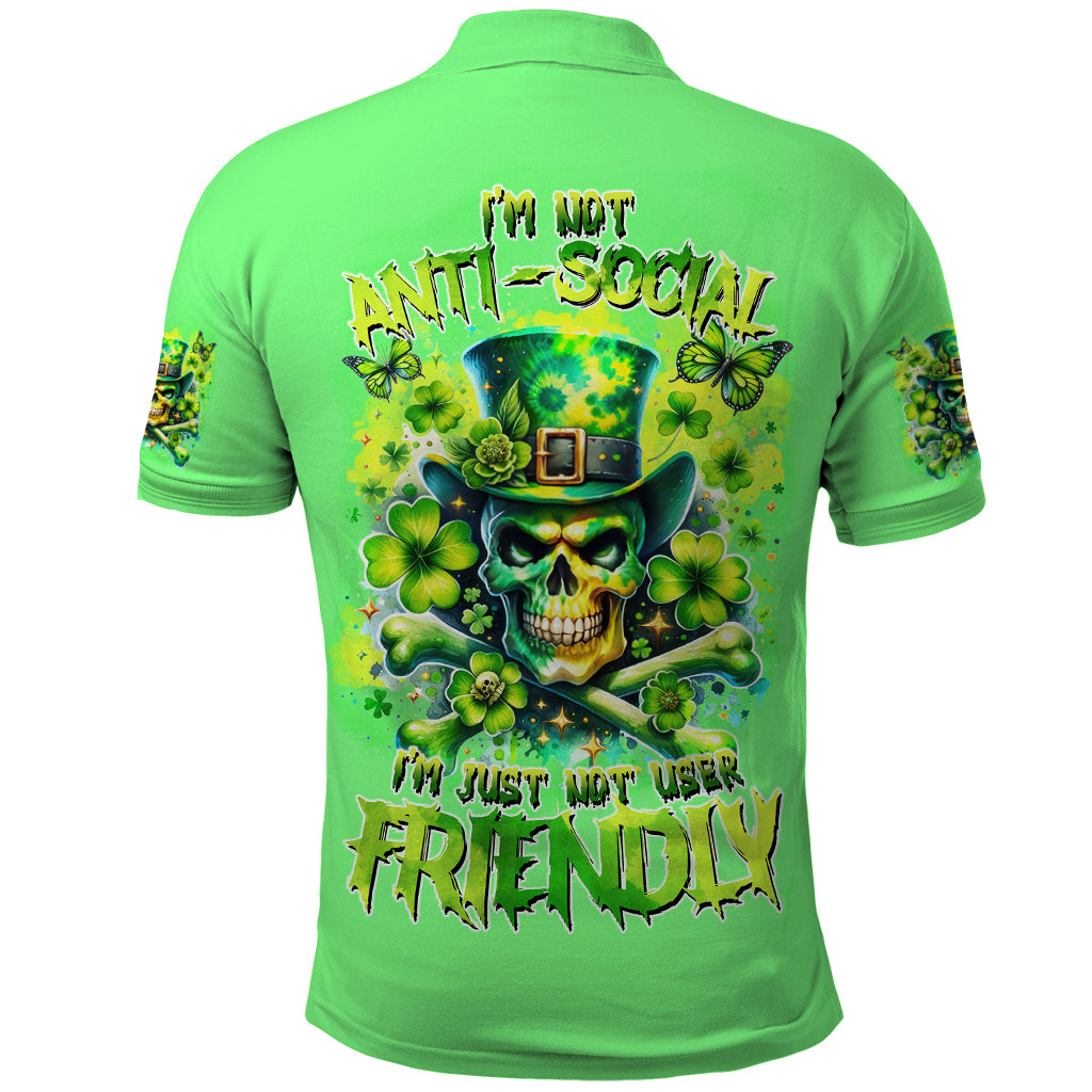 Irish Skull Polo Shirt I'm Not Anti Social I'm Just Not User Friendly