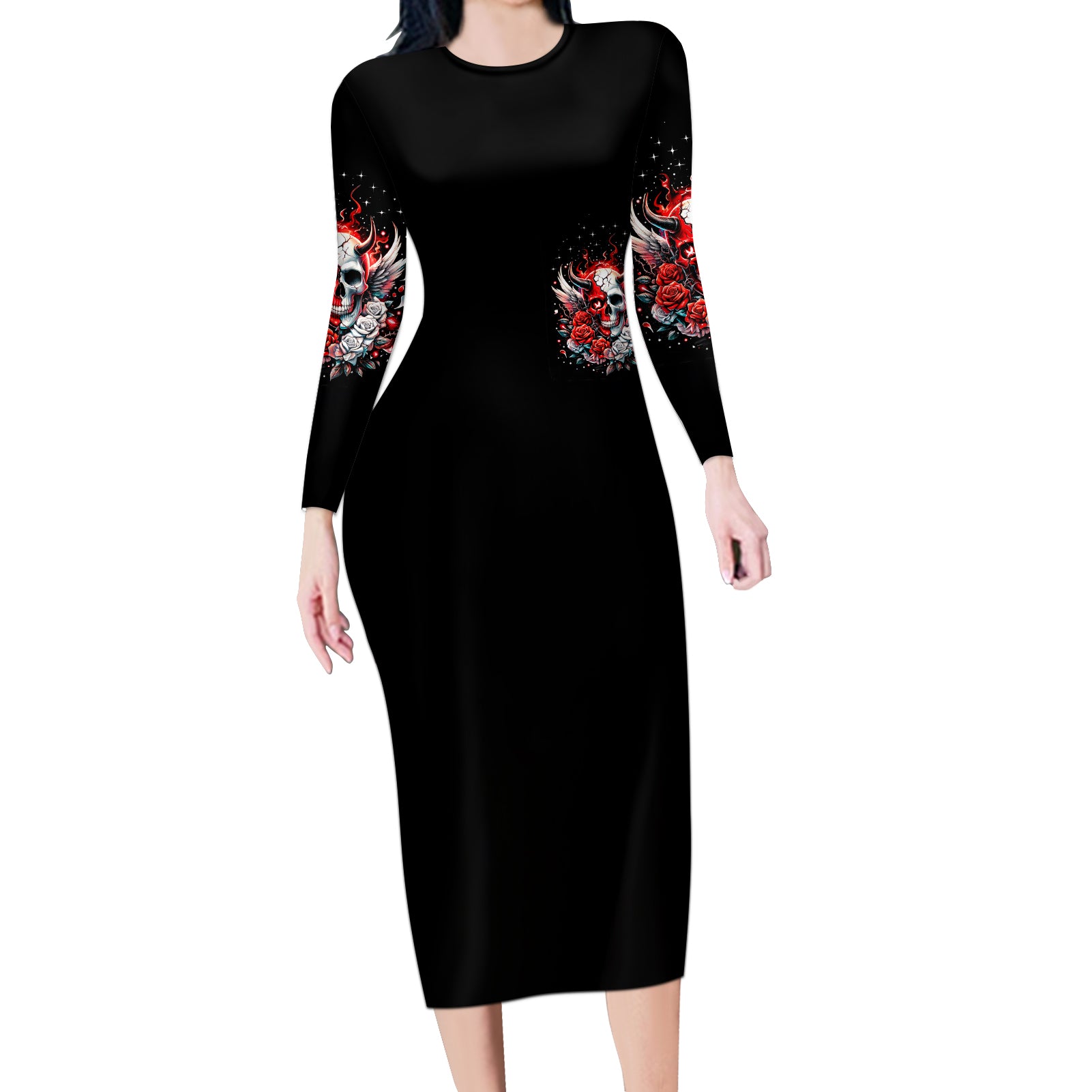 Devil Skull Long Sleeve Bodycon Dress In Every Angel A Demon Hides And In Every Demon An Angel Strides