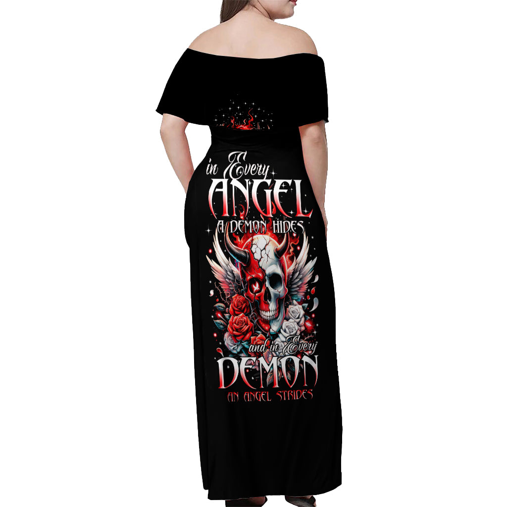 Devil Skull Off Shoulder Maxi Dress In Every Angel A Demon Hides And In Every Demon An Angel Strides