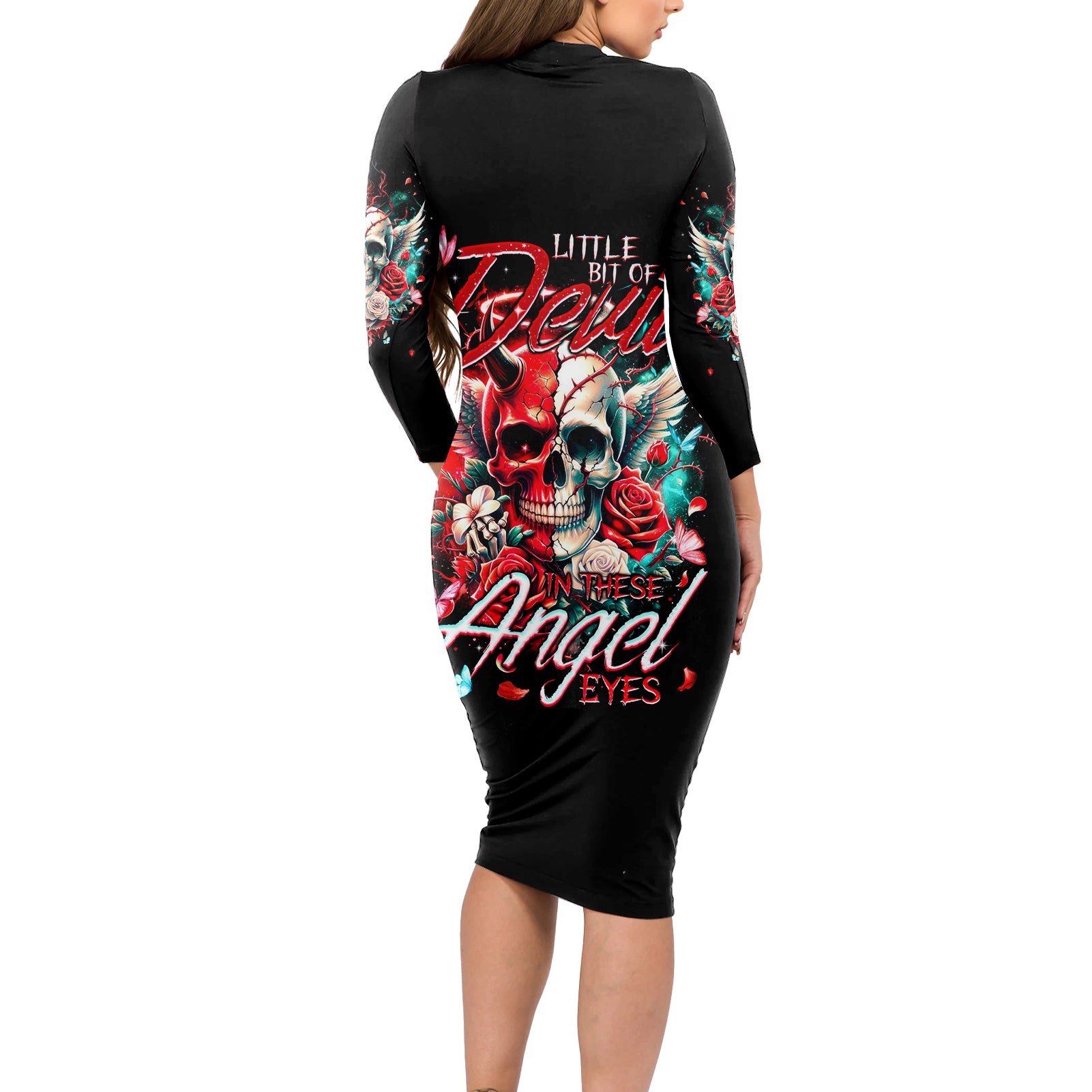 Devil Skull Long Sleeve Bodycon Dress Little Bit Of Devil In These Angel eyes