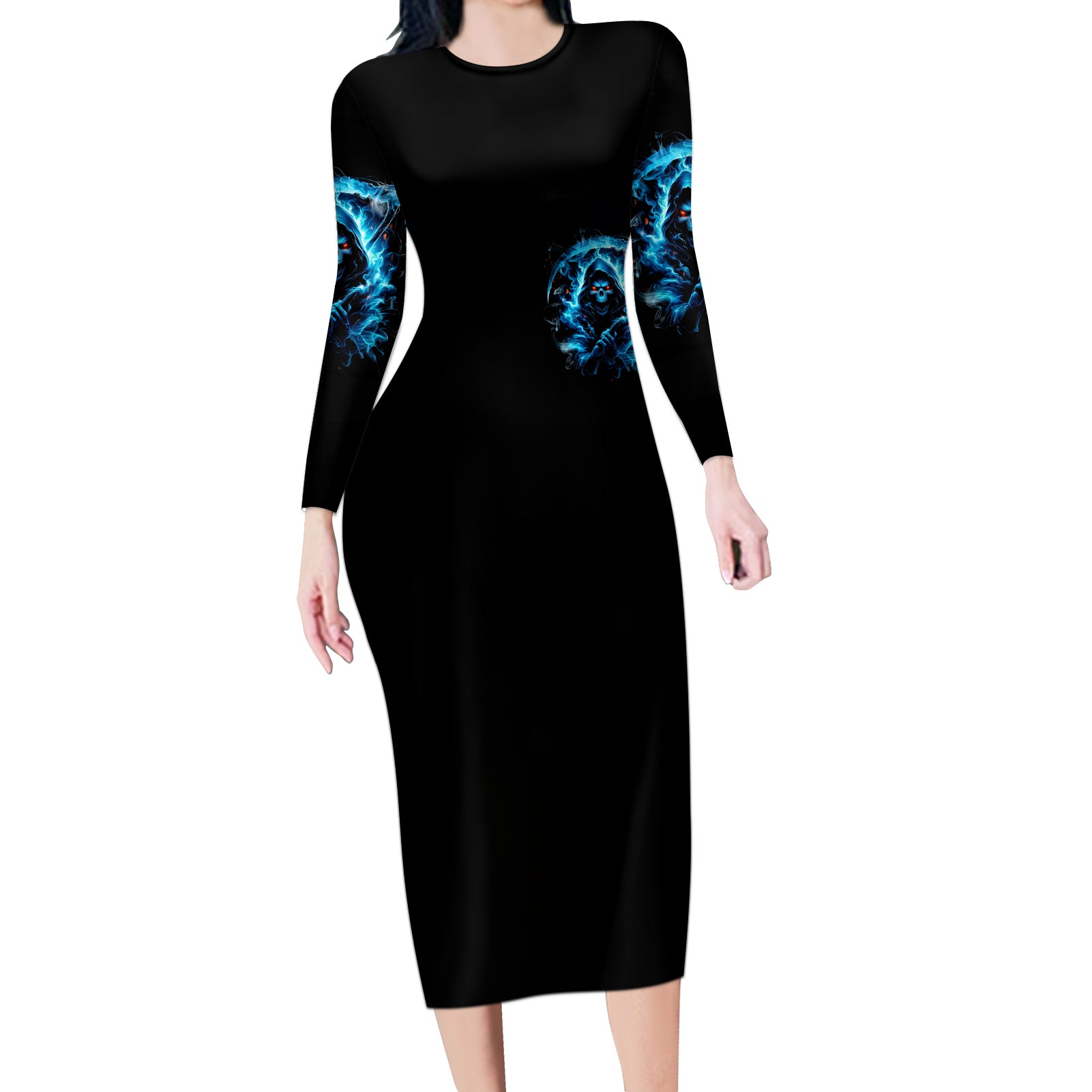 Skull Reaper Long Sleeve Bodycon Dress I Can't Go To Hell The Devil Still Has A Restraining Order Against Me
