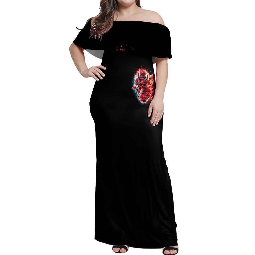 Devil Skull Off Shoulder Maxi Dress Stuck Between IDK IDC and IDGAF
