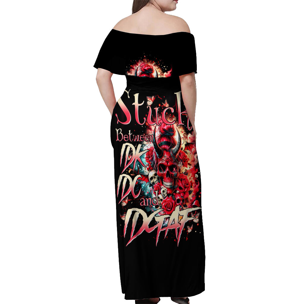 Devil Skull Off Shoulder Maxi Dress Stuck Between IDK IDC and IDGAF