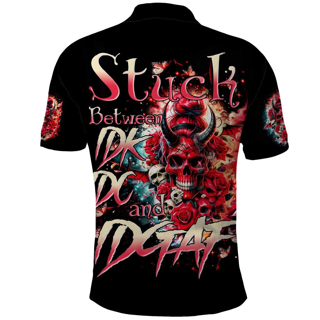 Devil Skull Polo Shirt Stuck Between IDK IDC and IDGAF