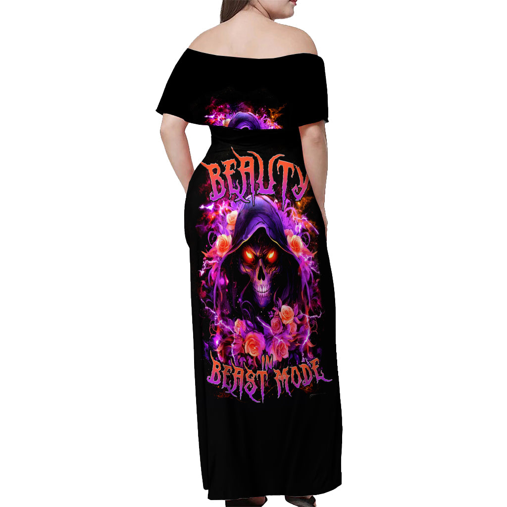 Rose Skull Off Shoulder Maxi Dress Beasuty In Beast Mode