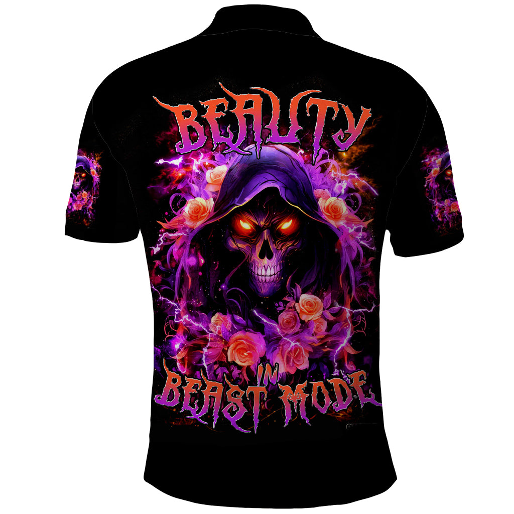 Rose Skull Polo Shirt Beasuty In Beast Mode