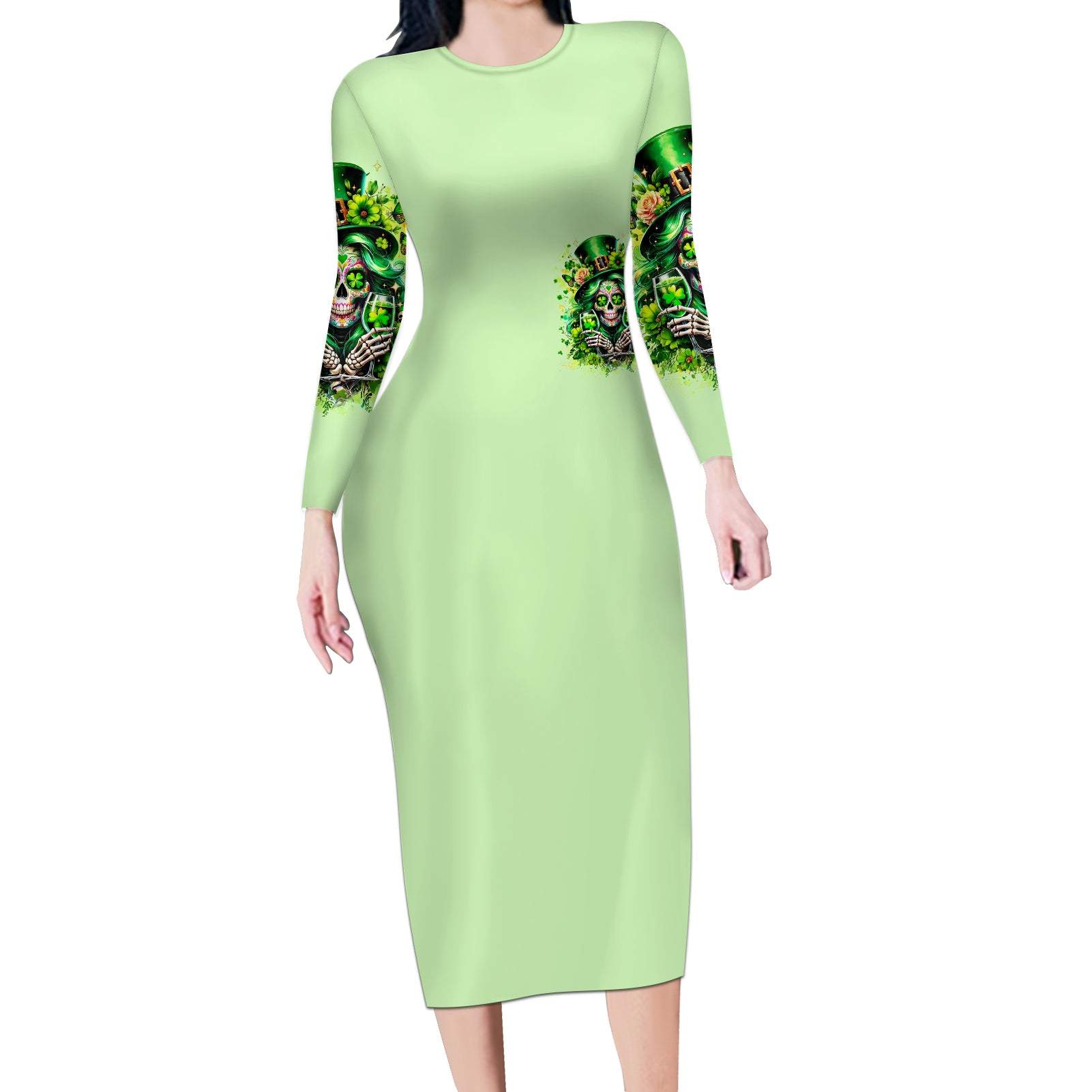 Irish Skull Long Sleeve Bodycon Dress Drink Up Bitches