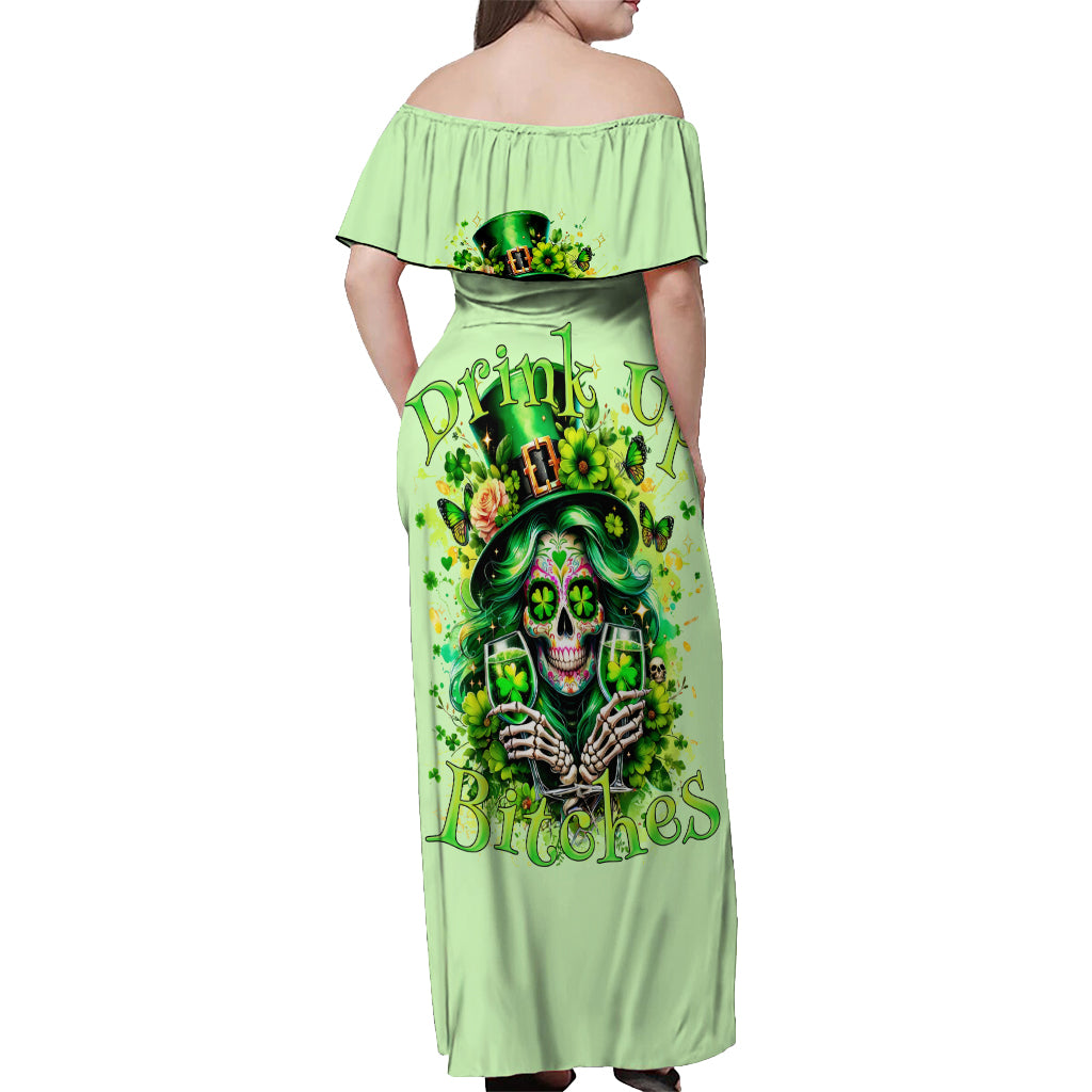 Irish Skull Off Shoulder Maxi Dress Drink Up Bitches