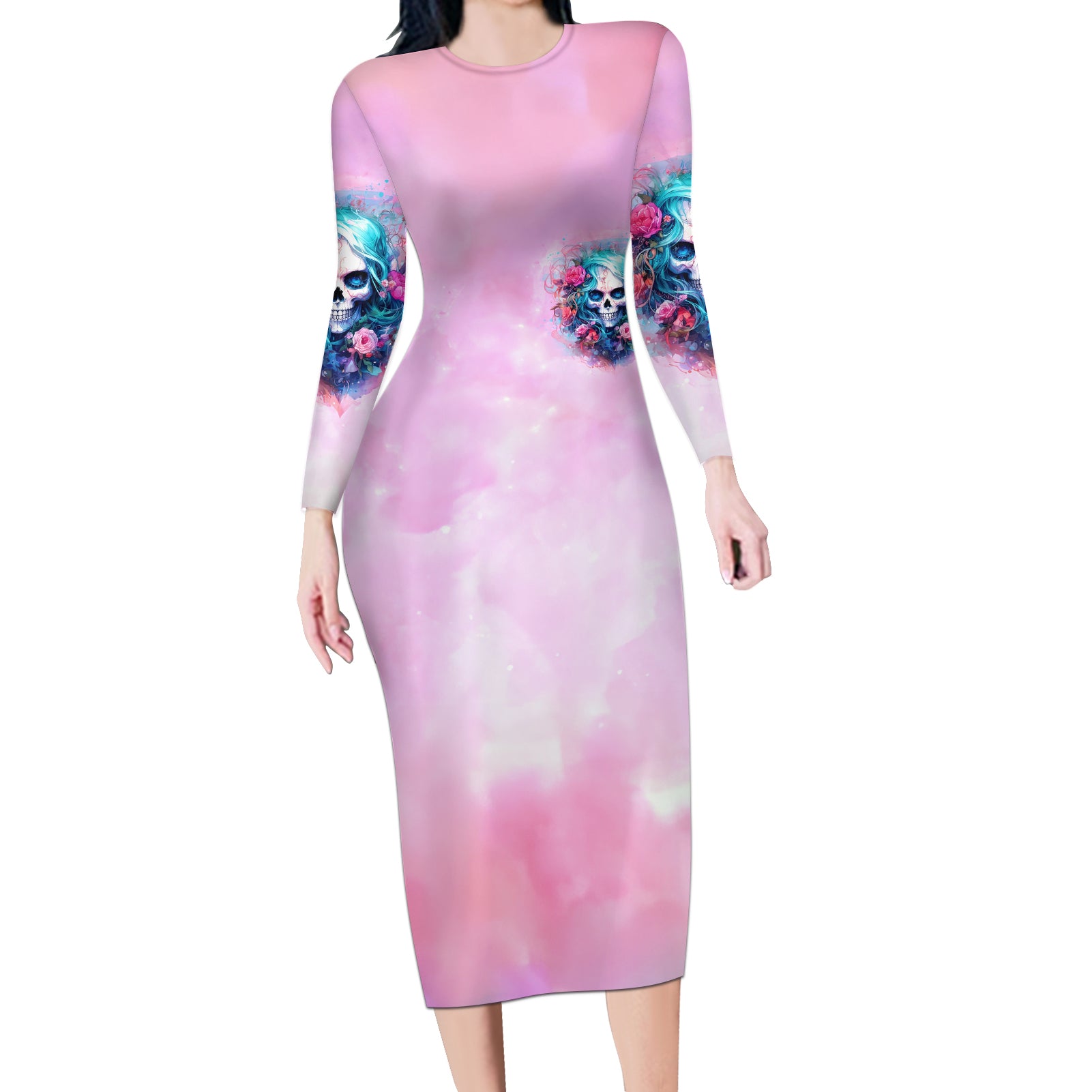 Rose Skull Long Sleeve Bodycon Dress Bullshit So The Bitch In Me Come Out To Play